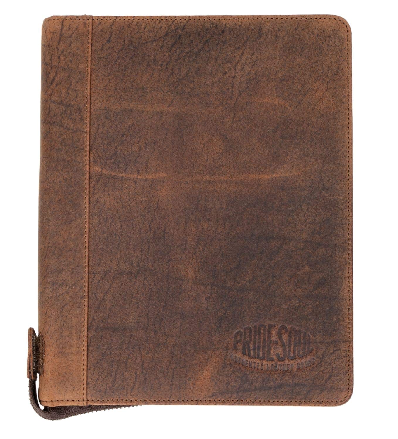 Pride & Soul 30121 – Organiseur A5 WICK – Porte-documents à fermeture éclair en cuir véritable marron – Dimensions : env. 24 x 19 cm – Conférencier avec bloc-notes, passant pour stylo et 4
