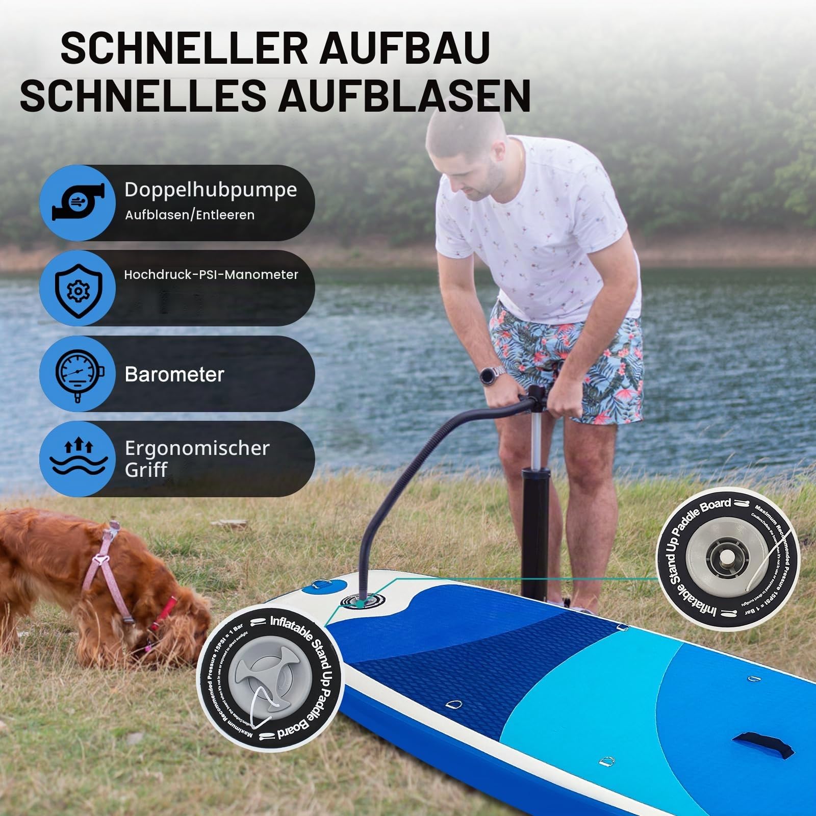 Stand Up Paddling Board mit Sitz, Aufblasbare SUP Board Surfboard Tragkraft bis 200Kg, Paddelboard Surfboard Zubehör für Anfänger Erwachsene Kinder