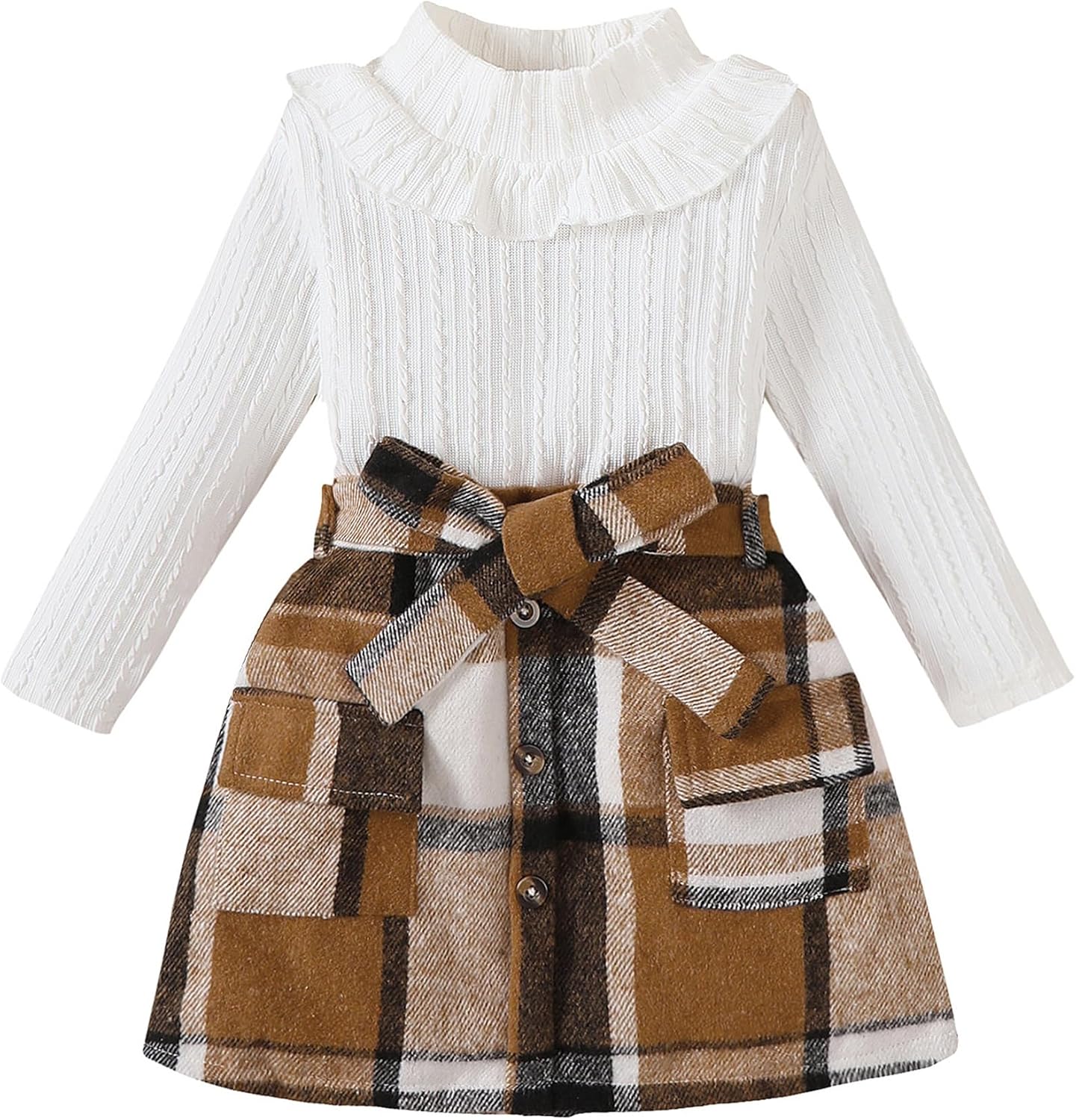 Toddler Girl Clothes Sets: Long Sleeve Ribbed Tops Button Mini Skirts Set Fall Winter Outfits for Toddler 2-7 Years