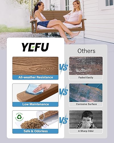 Miniatura 4 de YEFU Columpio colgante para porche al aire libre banco de columpio de patio de 2 asientos, silla con columpios para todo tipo de clima con cadenas