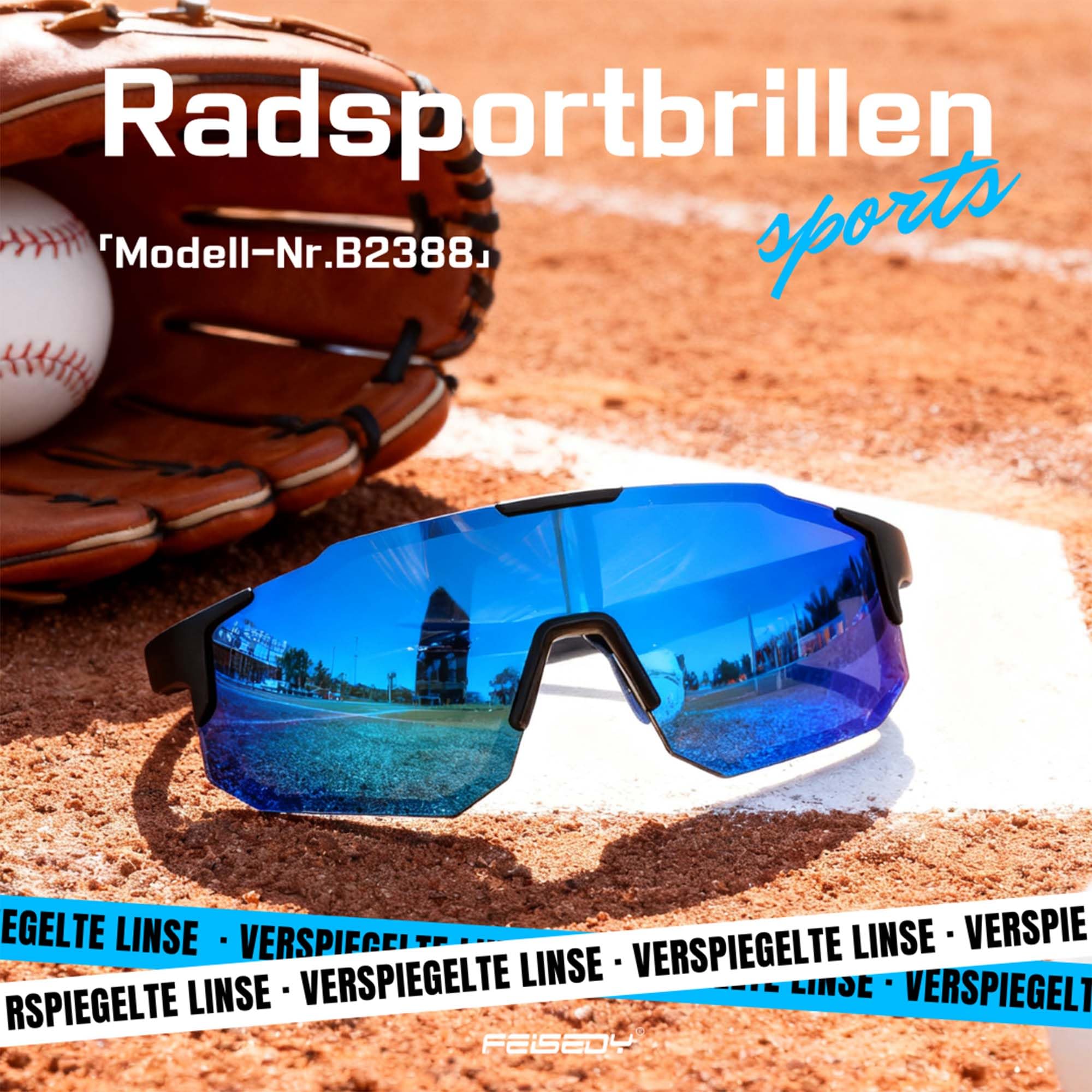 FEISEDY Sport Sonnenbrille Herren Damen Fahrradbrille Radbrille Verspiegelt Sportbrille für MTB Rennrad Radfahren Biking Laufen Enduro mit UV400 Schutz B2388