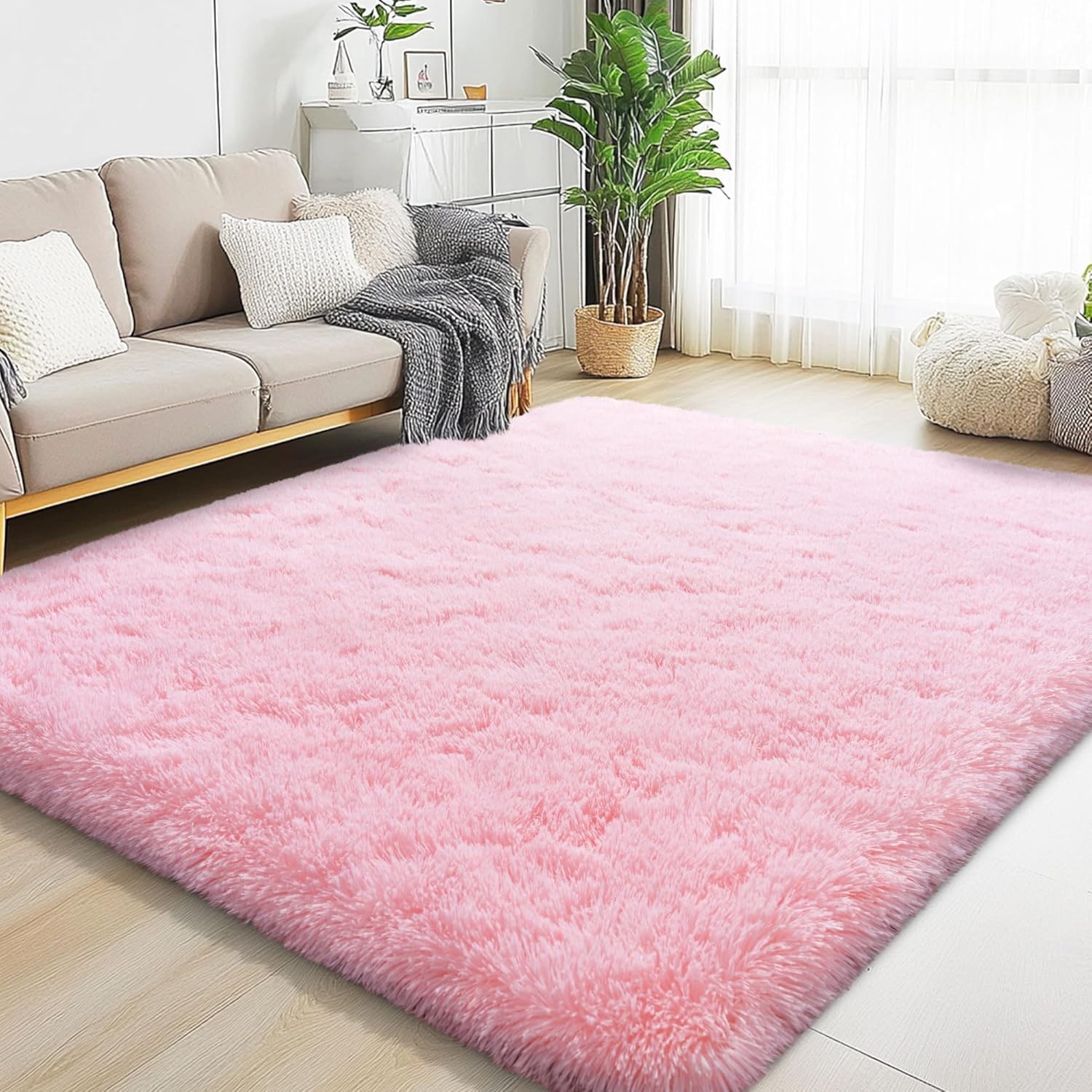 Oxford Homeware Rugs Living Room – Pink Area Rugs for Bedroom Large 80x150 cm – Modern Soft Non Slip Rug Washable Floor Carpets for Bedside