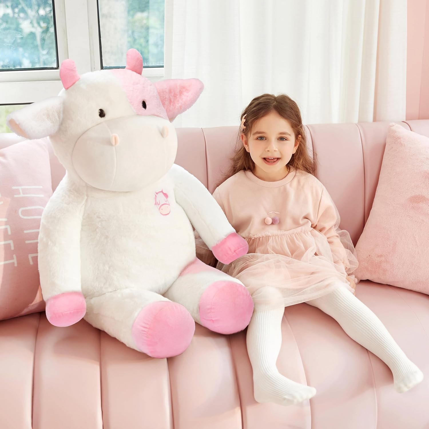 IKASA Giant Cow Stuffed Animal Plush Toy,Large Big Jumbo Soft Toys,30" Huge Size Cute Plushy Fluffy Fat Oversized Plushie,Gifts for Kids