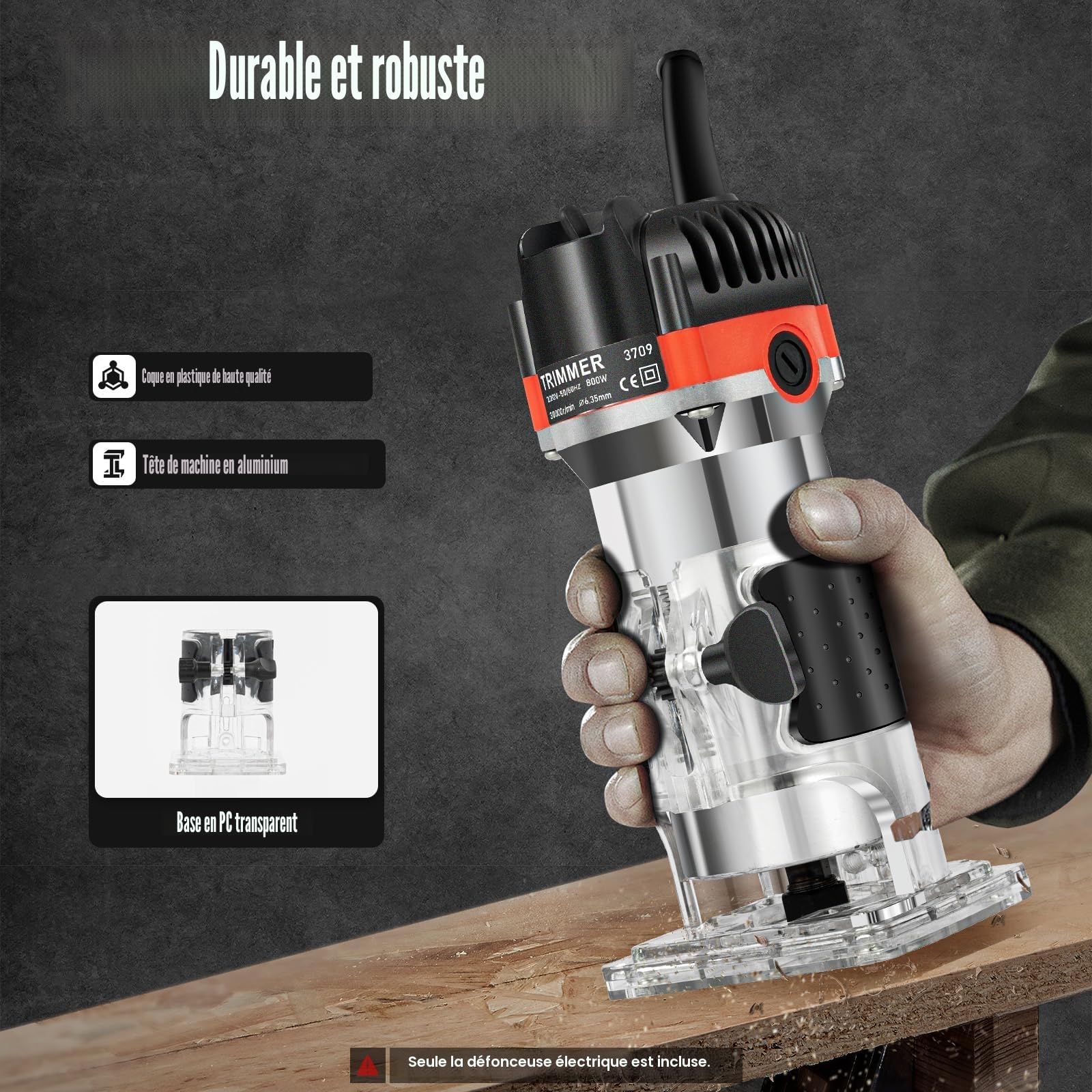 Défonceuse à main électrique pour bois - 220 V - 800 W - Fraise multifonction - Bord 30 000 tr/min - Pour le travail du bois, la fabrication de meubles