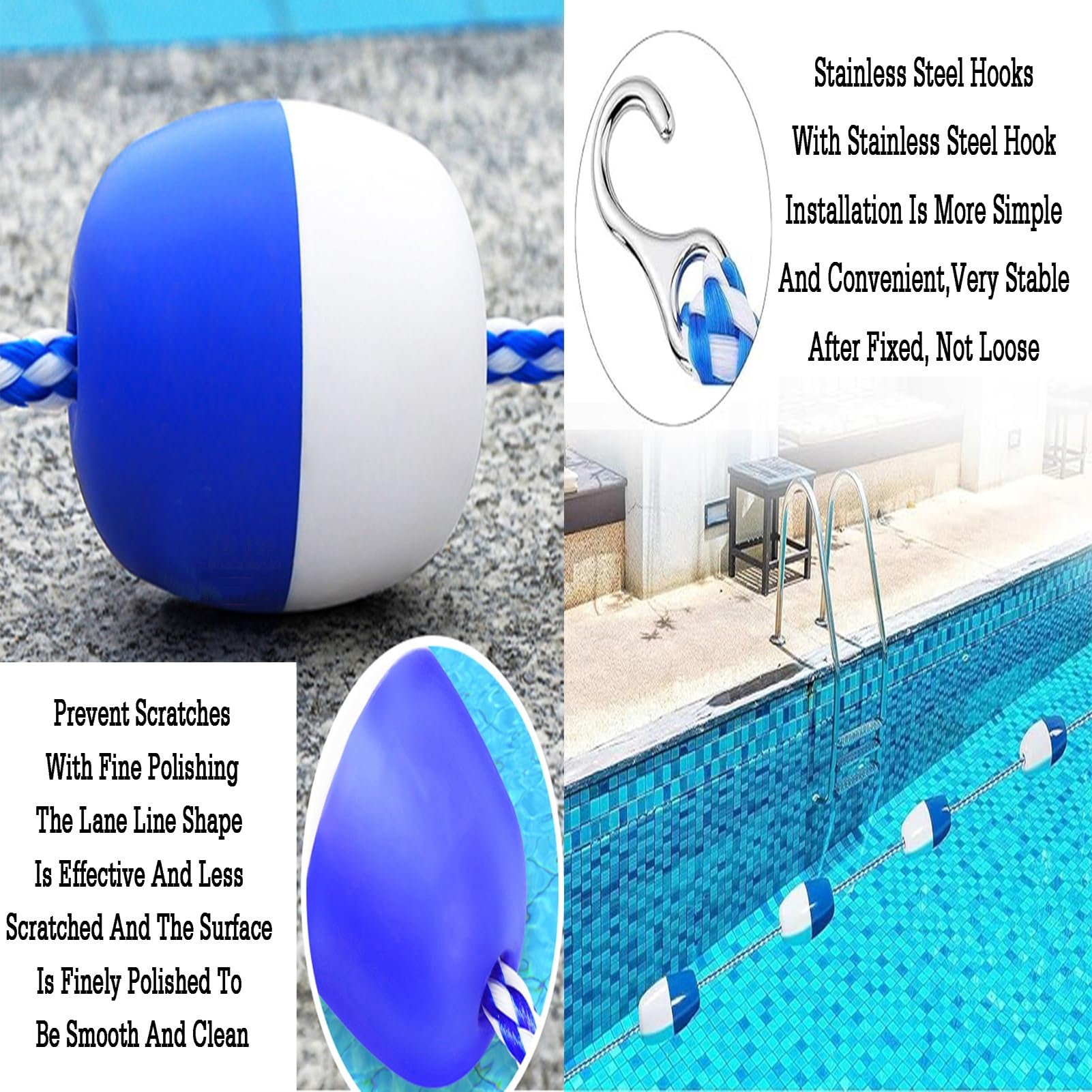 Générique Barrière de sécurité pour Piscine avec bouée de sécurité, Corde Flottante Personnalisable de 1 à 18 m avec 2 Crochets, idéale pour la Piscine et la Plage (Longueur 6 m)