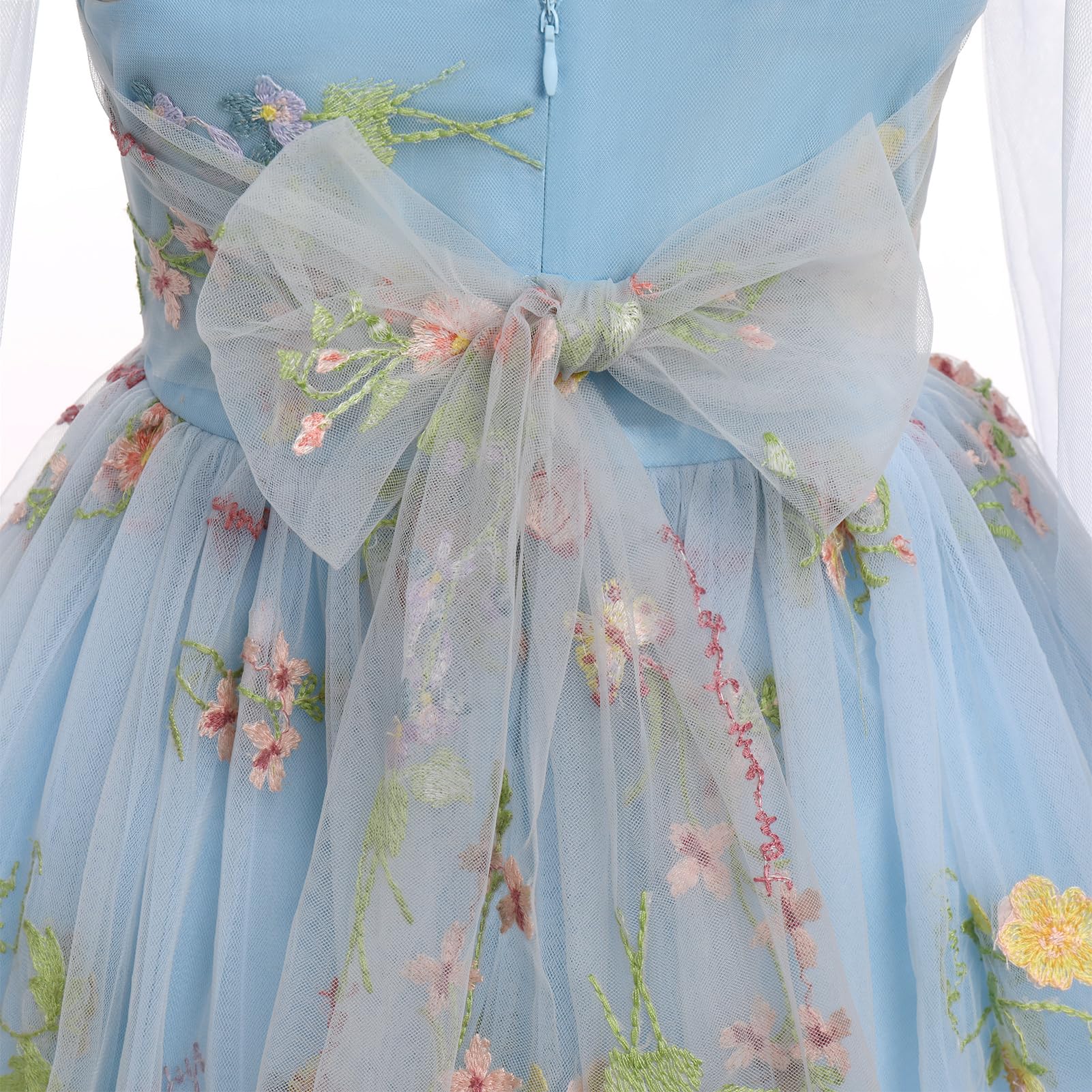 ABEHIK Robe de Fête d'anniversaire pour Enfants Filles Été avec Bretelles Spaghetti Broderie Floral Ruffle Tulle Poncho Wedding Dress