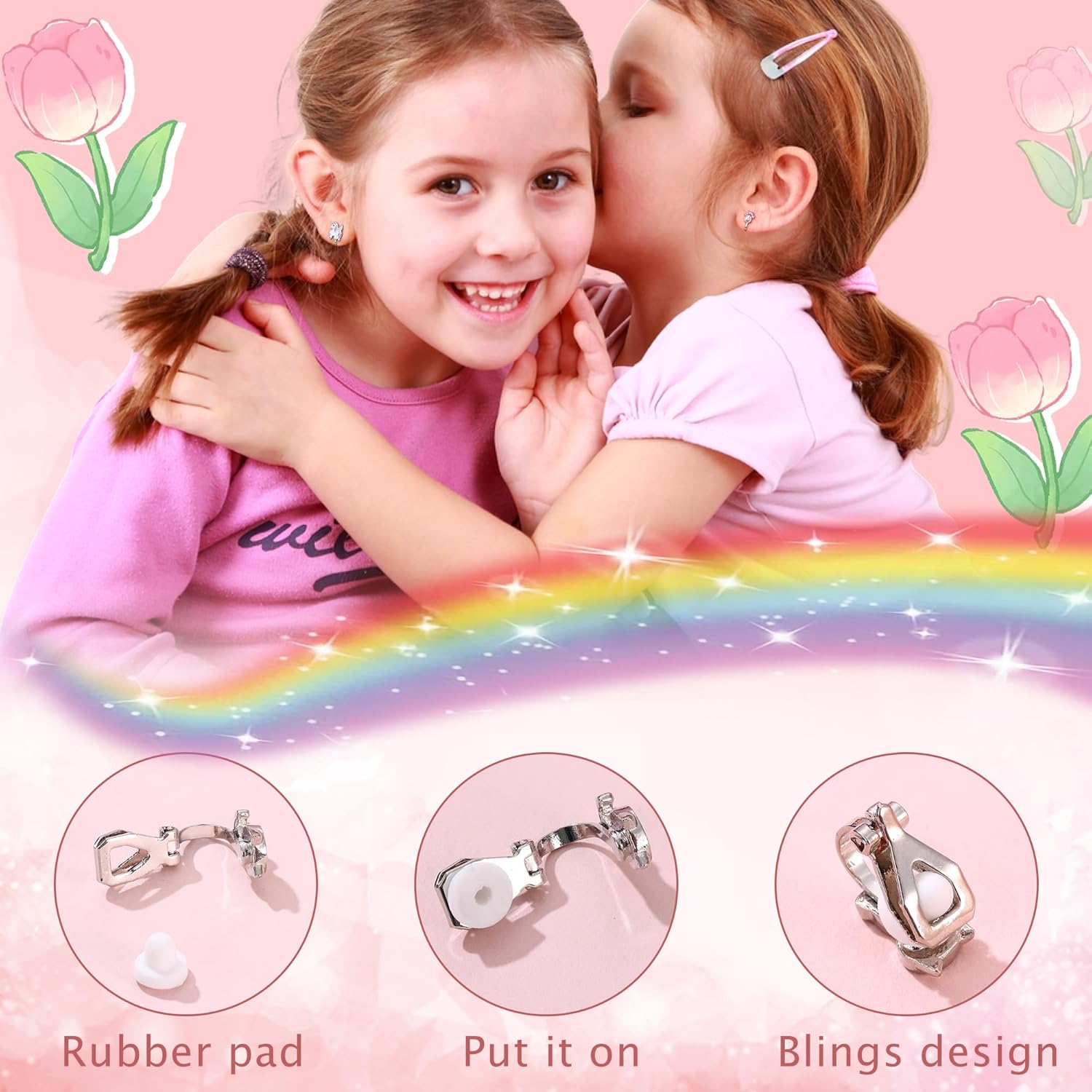 FUNRUN JEWELRY 12 Pairs Clip On Earrings for Women Hypoallergenic Fake Non Pierced Earrings Cute CZ Cat Fox Turtle Rainbow Flower Butterfly Heart Clip-On Earring Set Multicolored Silver - Image 4