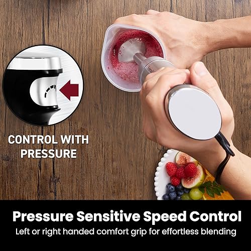 Miniatura 5 de Elite Gourmet EHB1062 Batidora de mano de inmersión de velocidad variable sin pasos 500 vatios con turbo, cuchillas de acero inoxidable, mezclador
