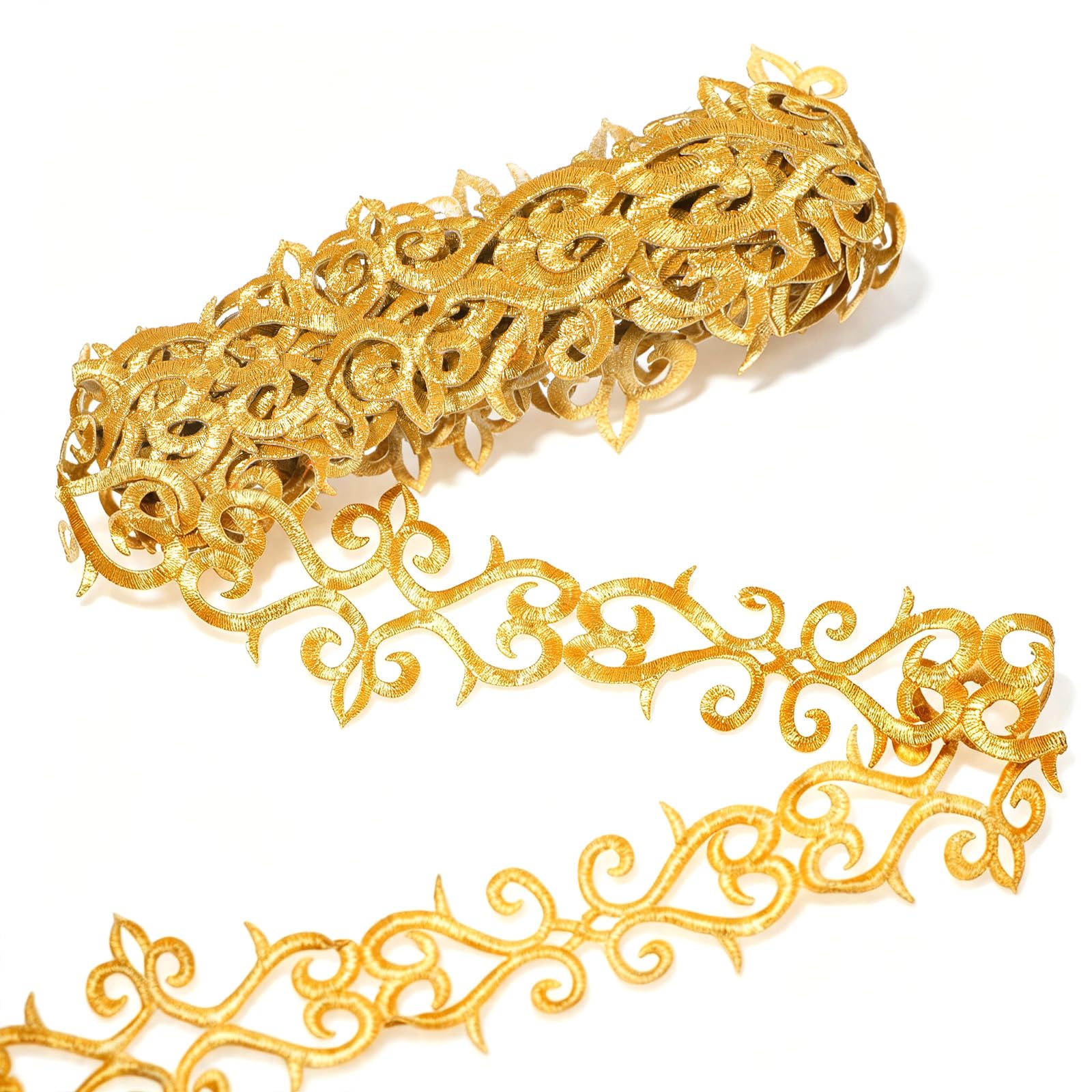 4M Gold Lace Trim for Sewing Appliques Iron On Floral Lace Patches