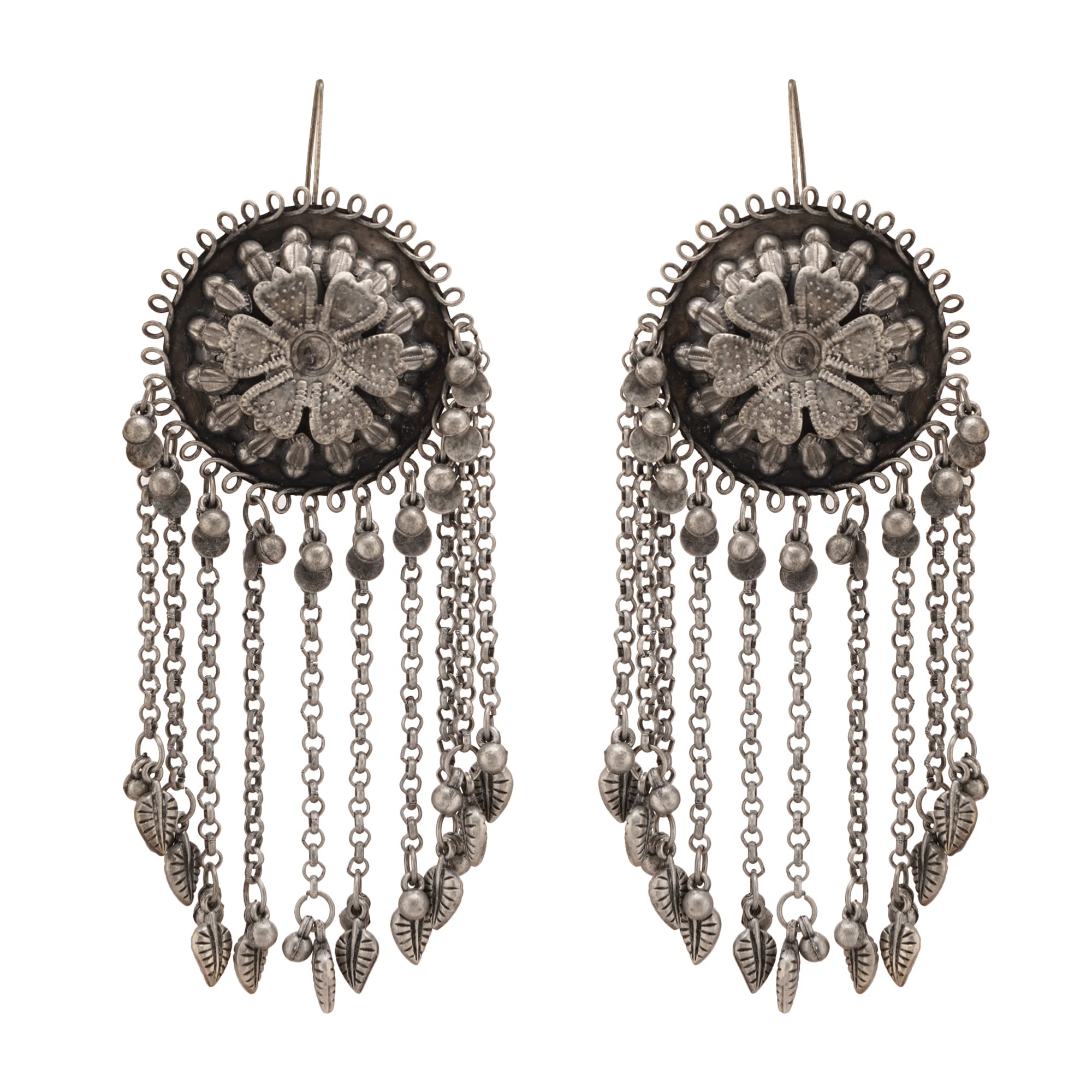 Shreyadzines Ethnic Style Black Oxidised Oxidized Earrings German Silver Black Metal Polish Earrings Jhumka Jhumkas for Girls & Women (Flower Chain Danglers) (B0BSBWBG58) Amazon Price History, Amazon Price Tracker