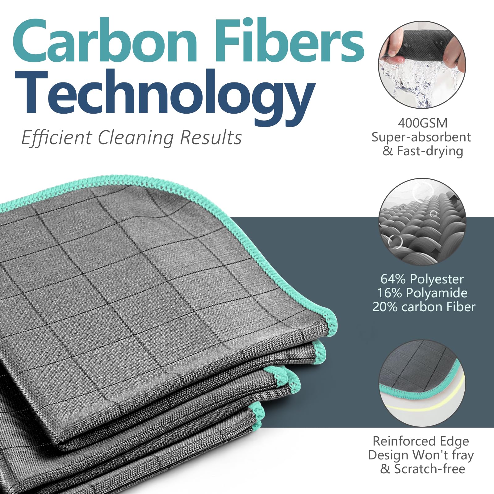 Zyiphor 4 Pièces Chiffon Microfibre Vitre 400GSM,Chiffons En Fibre