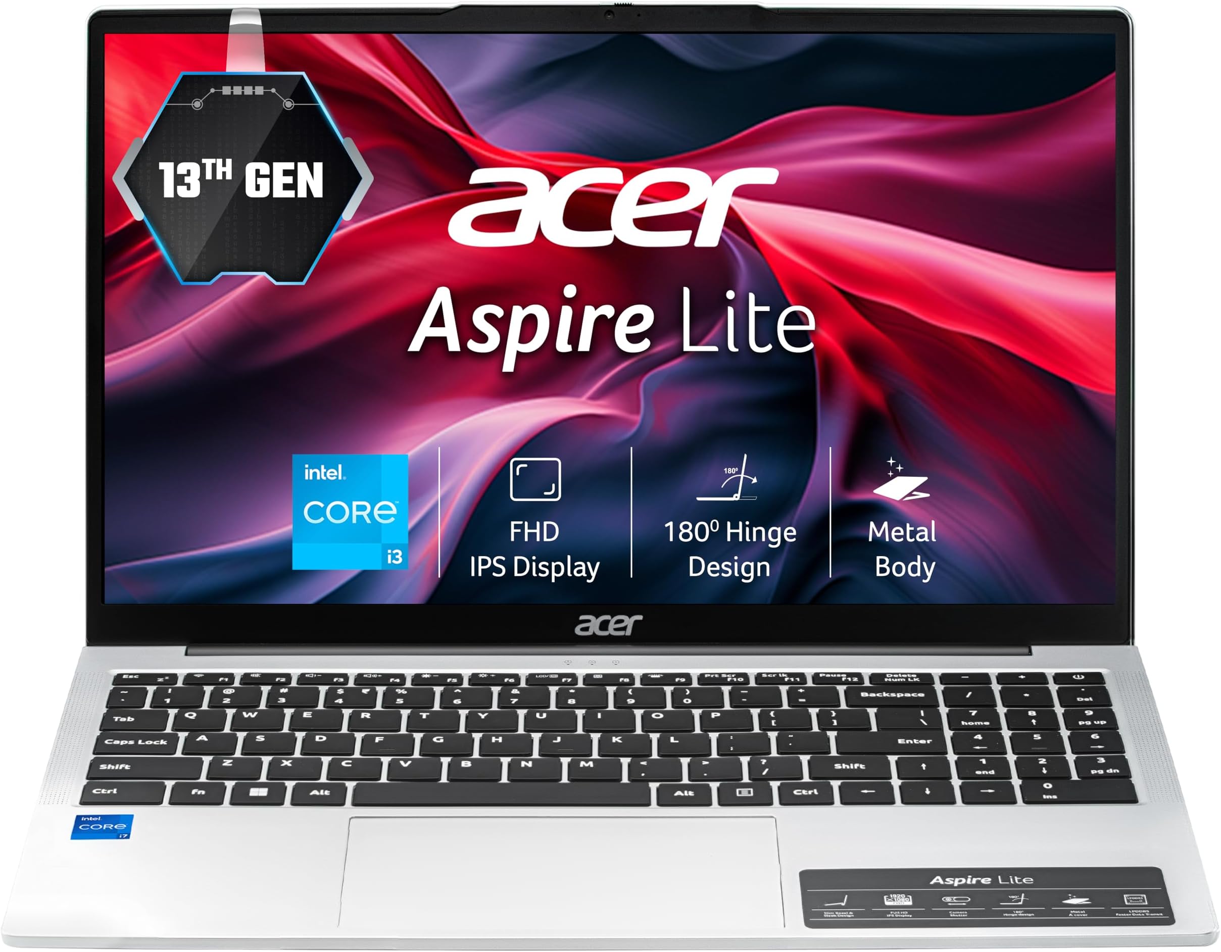 acer Aspire Lite, 13th Gen Intel Core i3-1305U, 8GB RAM, 512GB SSD, FHD, 15.6"/39.62cm, Windows 11 Home, Steel Gray, 1.59KG, AL15-53, Metal Body, Thin and Light Premium, Laptop