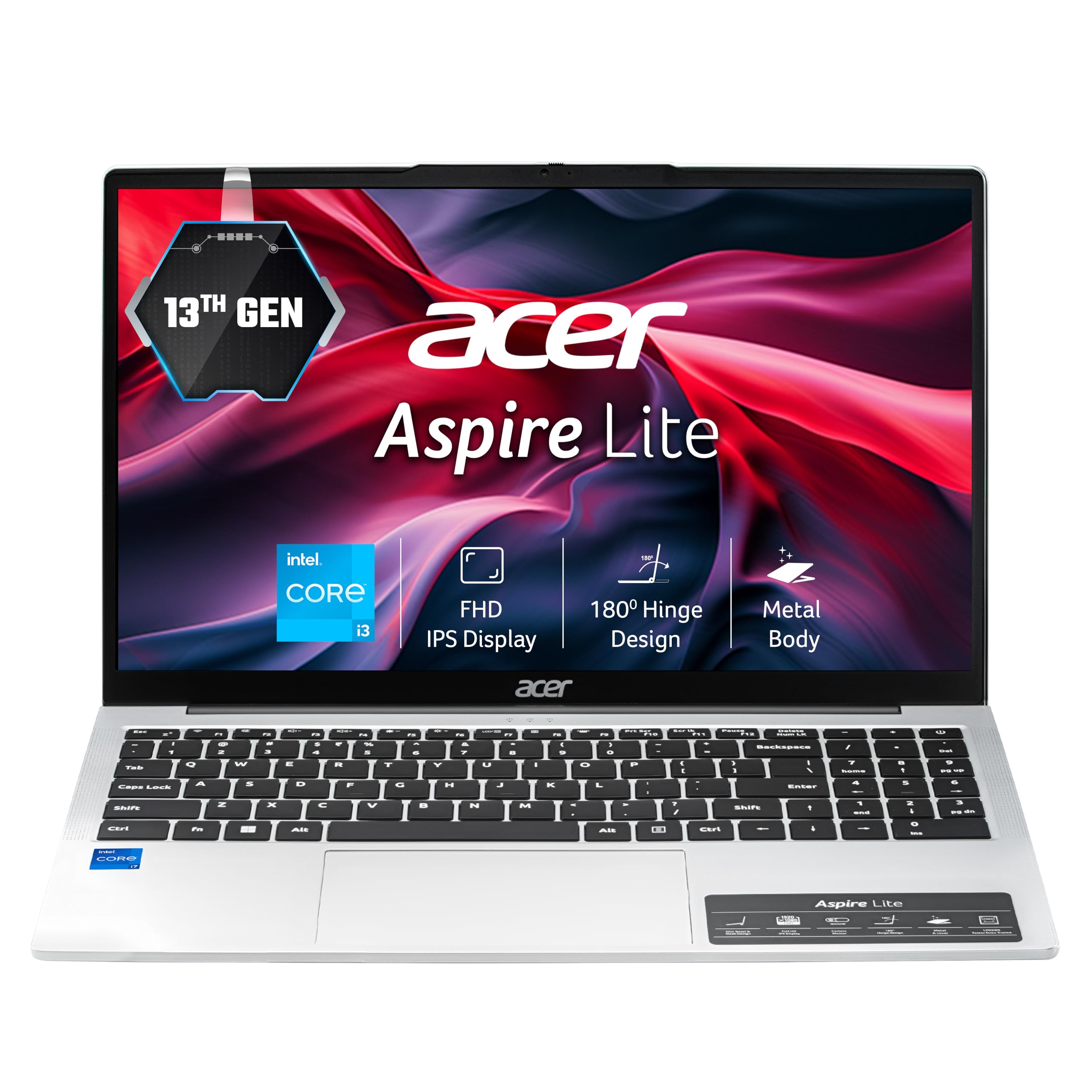 Acer Aspire Lite, 13th Gen, Intel Core i3-1305U, 8GB RAM, 512GB SSD, Full HD, 15.6"/39.62cm, Windows 11 Home, Steel Gray, 1.59KG, AL15-53, Metal Body, 36 WHR, Thin and Light Premium Laptop