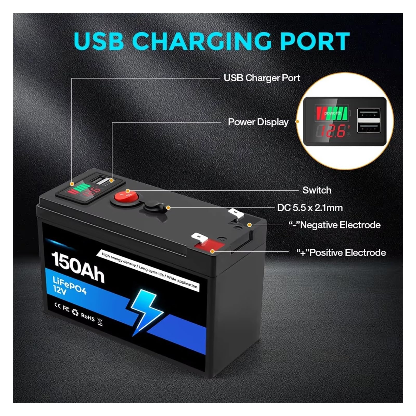 Batteria A Ciclo Profondo Pacco Batteria LiFePo4 12V 24V 100Ah 120Ah 150Ah | Batterie al litio-ferro for il sistema di accumulo dell'energia solare RVHome(120Ah)