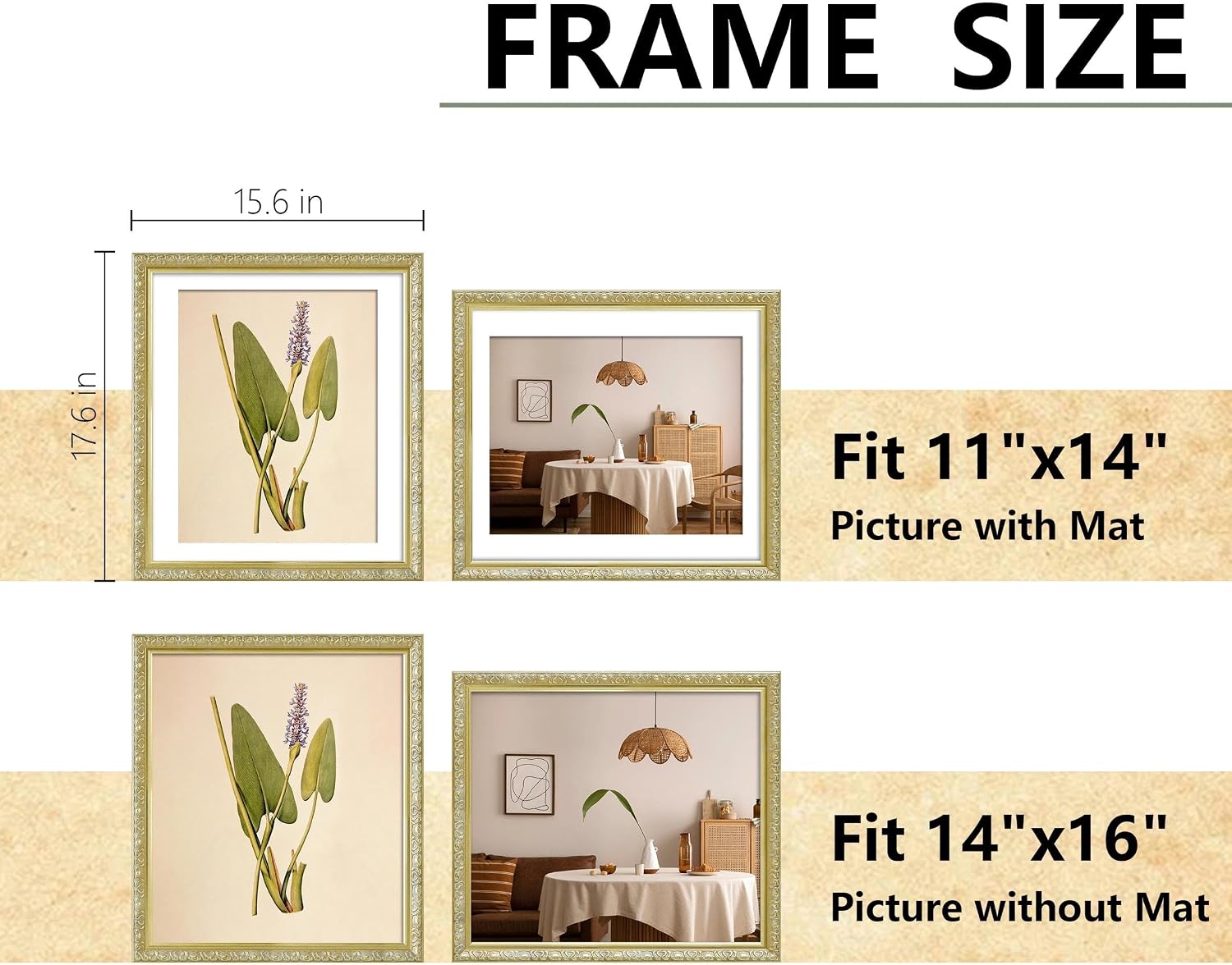 violabbey 14x16 picture frame gold, display 11x14 picture with mat or 14x16 without mat, ornate vintage 14 x 16 gold frame for wall decor or tabletop display gold 14x16