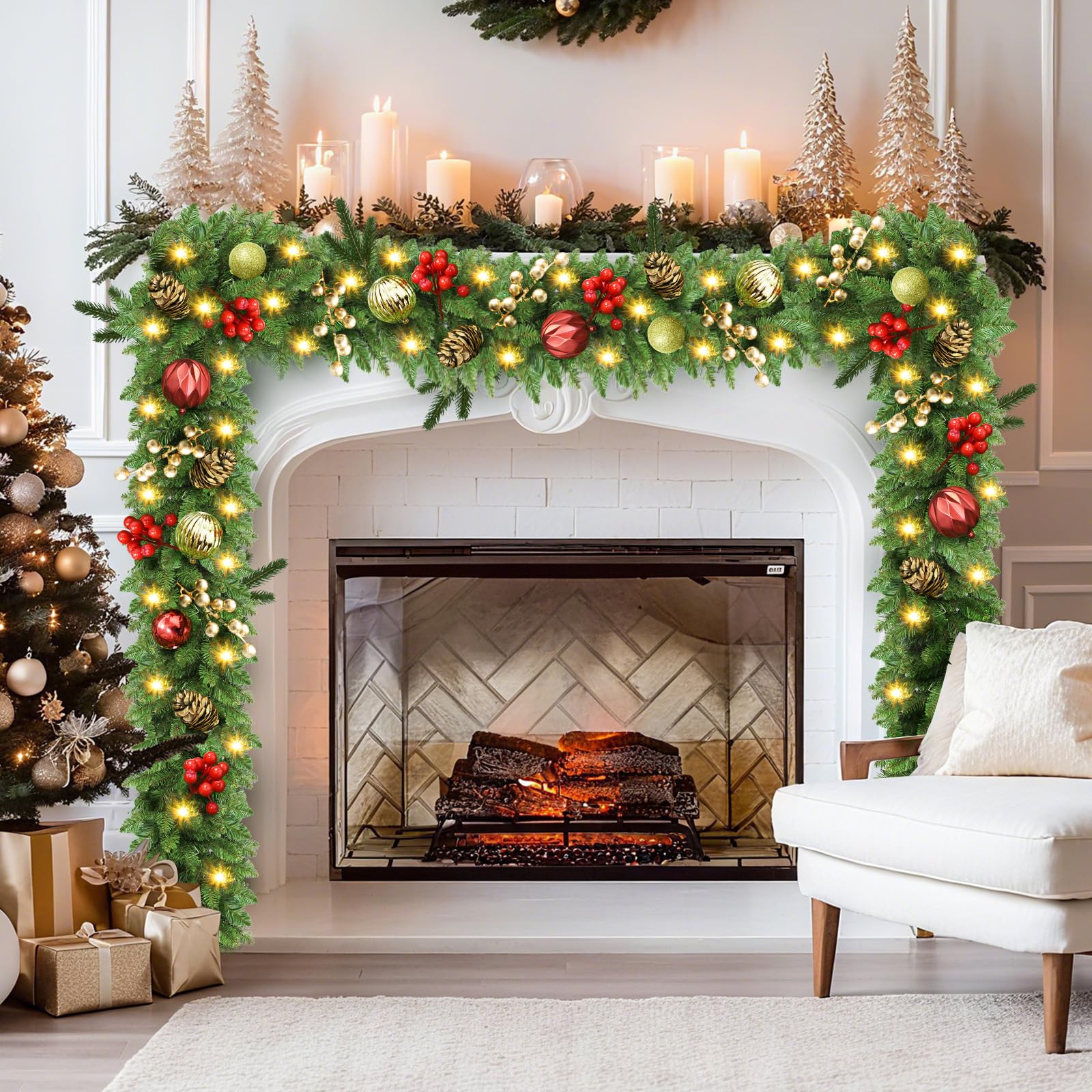 Guirnalda Navidad, 2,7m 30LED Guirnaldas Navideñas con Luces, Navidad Decoración, Adornos Navideños, Decoracion para Exterior, Escaleras, Chimenea, Puerta de Entrada Patio y Jardín