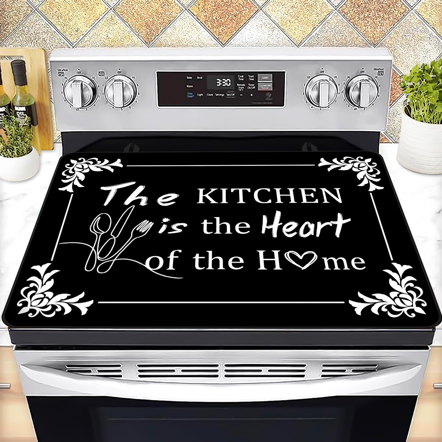 Stove Top Cover for Electric Stove 28 "x 20 ", The Kitchen Is the Heart of the Home Heat Resistant Glass Top Stove Cover Protector, Glass Cooktop Covers, Kitchen Flat Electric Stove Top Covers