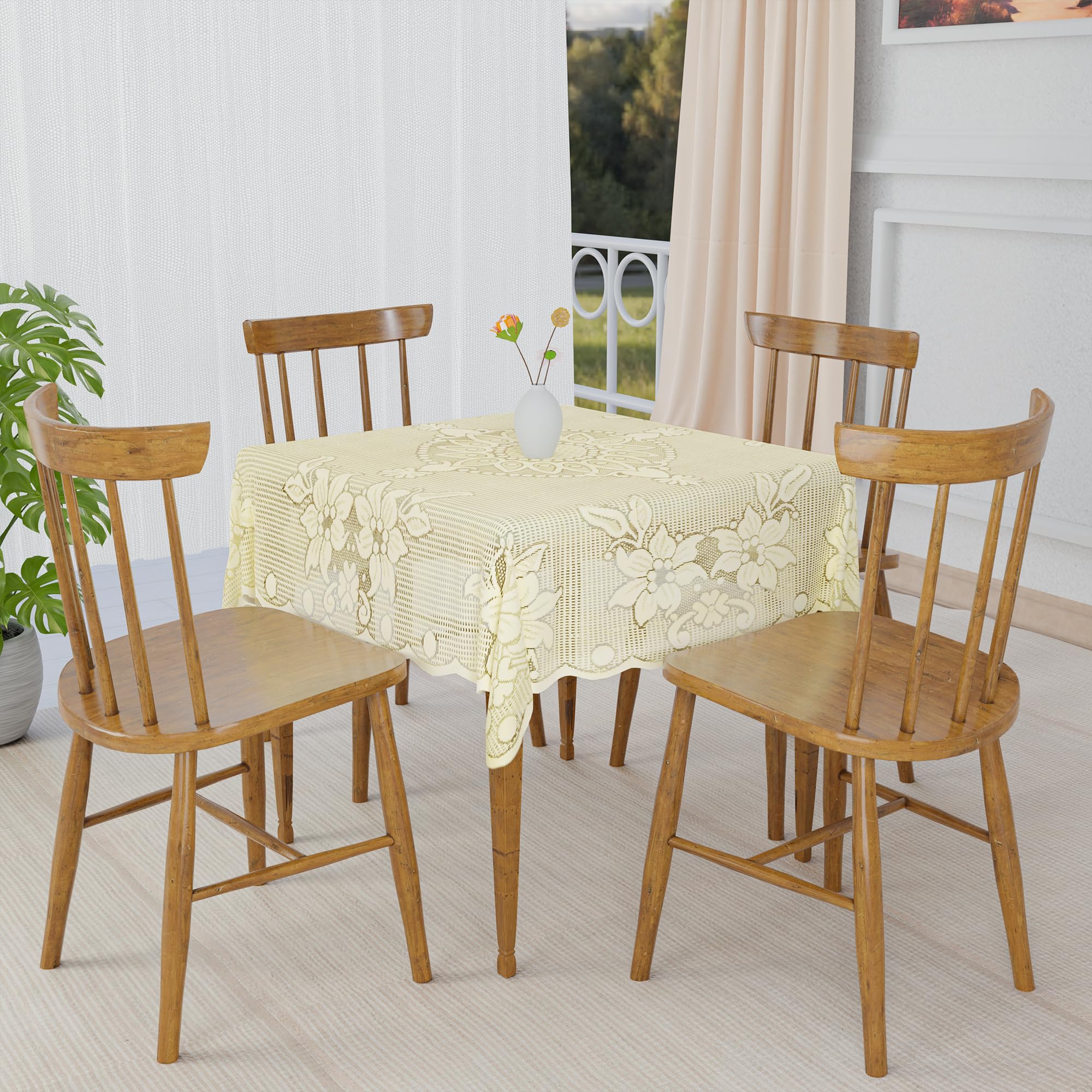 Kuber Industries 40x40 Inches Cotton 4 Seater Square Table Cover | Multipurpose Kitchen Table Clothes Cover/Protector - Ideal For Home, Restaurant & Coffee Table | Self Flower -Cream-image-15