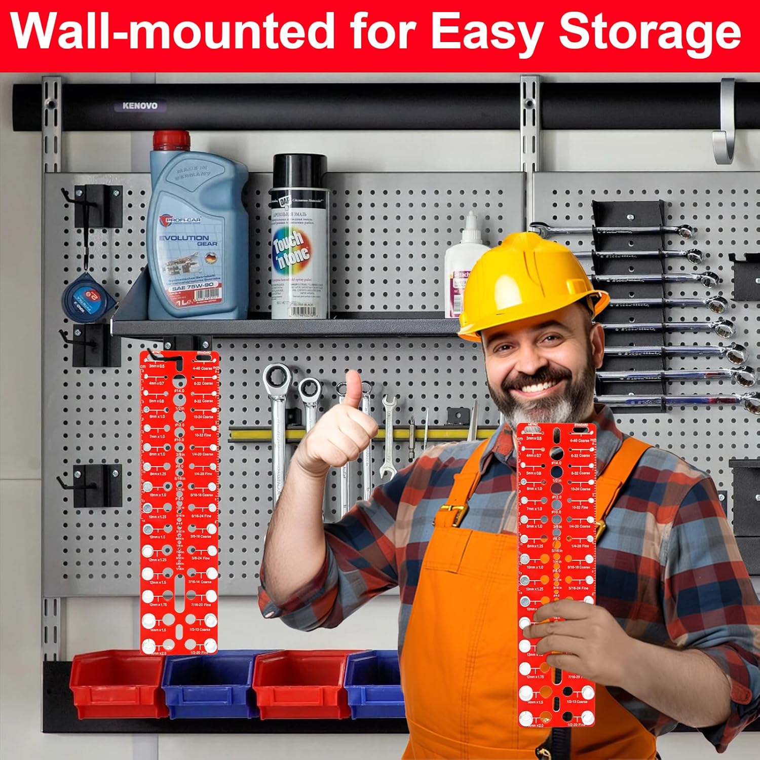 49-Piece Nut and Bolt Thread Checker | 15 Metric & 15 Standard Sizes with 19 Drill Gauges, Wall-Mountable Bolt Size Finder for Quick Identification (DIY/Automotive/Industrial)