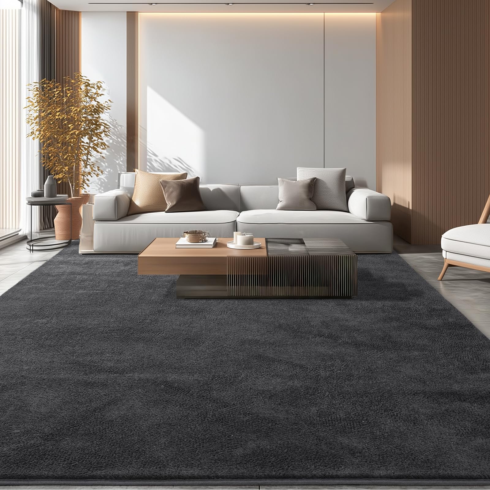 Teppich Wohnzimmer 200x300 - Waschbarer Kuscheliger Kurzflor Teppich Moderner Wohnzimmerteppich, Weich & Pflegeleicht Carpet rutschfest für Schlafzimmer, Bettvorleger & Kinderzimmer, Anthrazit