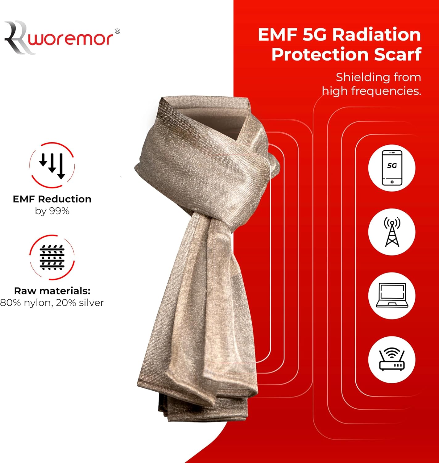 EMF Scarf Shielding 5G RF and EMF made with Silver Fabric, Unisex