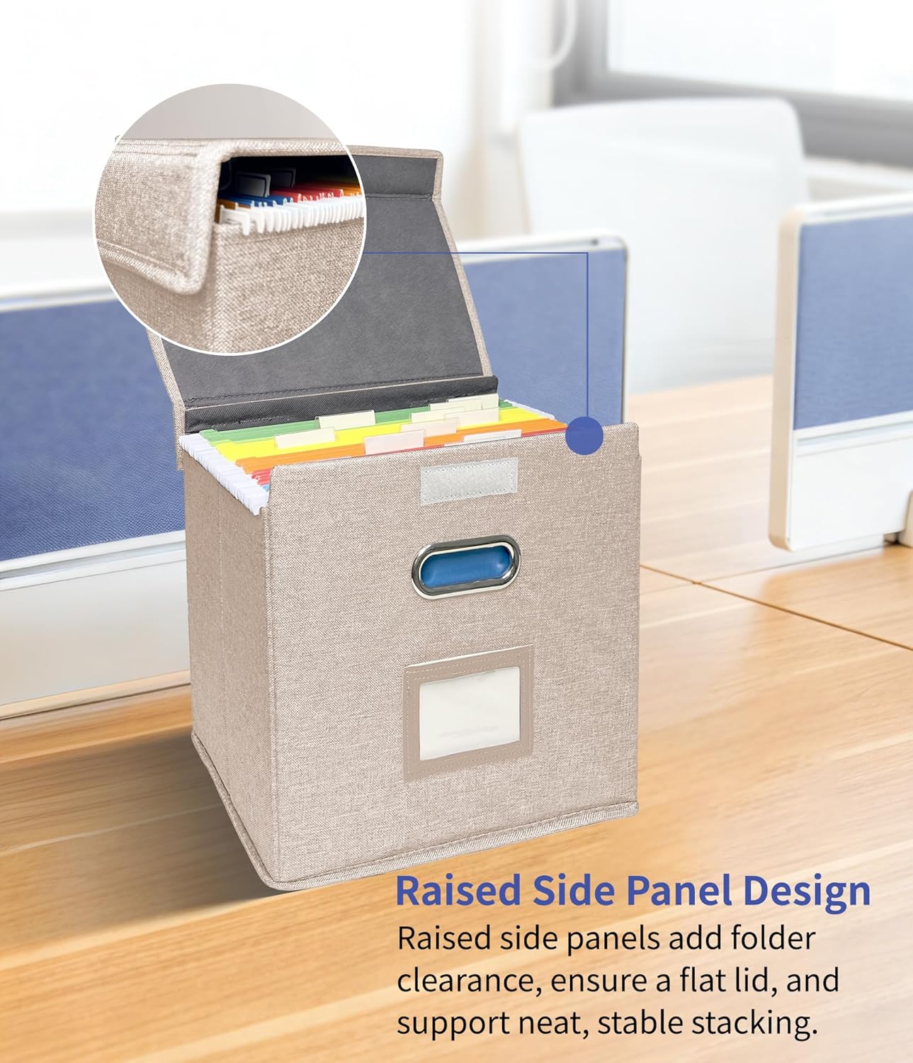 2 Pack Hanging File Folder Box with Lid, Durable Letter Size Filing Storage Box, Sturdy File Holder with Cardboard Support PVC Rails for Office Home Organizer, Beige