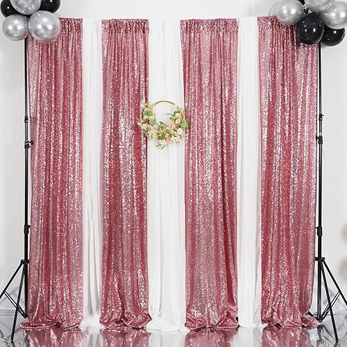 Miniatura 8 de Poise3EHome - Cortinas de lentejuelas fucsia rosa, 2 paneles de 2 pies x 8 pies, fondo de purpurina para fiesta, cumpleaños, baby shower, boda,