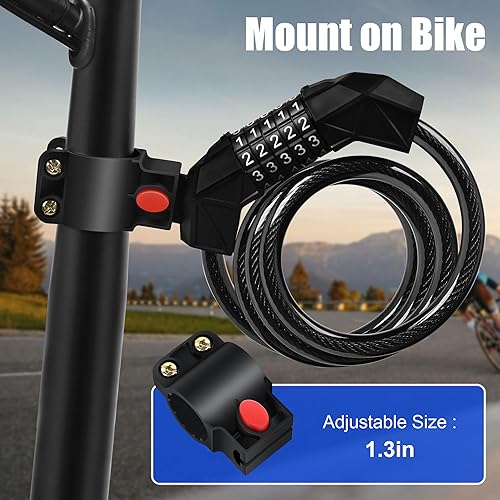 Miniatura 6 de Ebike - Candado de cable para bicicleta eléctrica, bloqueo de cable reajustable de 4 pies para bicicleta eléctrica, scooter eléctrico, motocicleta