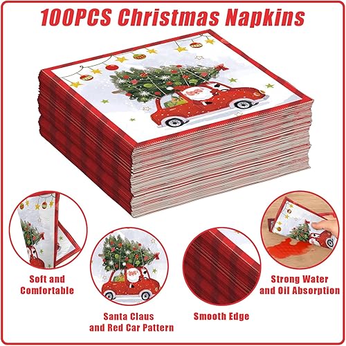 Miniatura 5 de Homlouue 200 platos y servilletas de papel de Navidad, platos y servilletas rojos y blancos de Papá Noel, desechables, platos y servilletas de