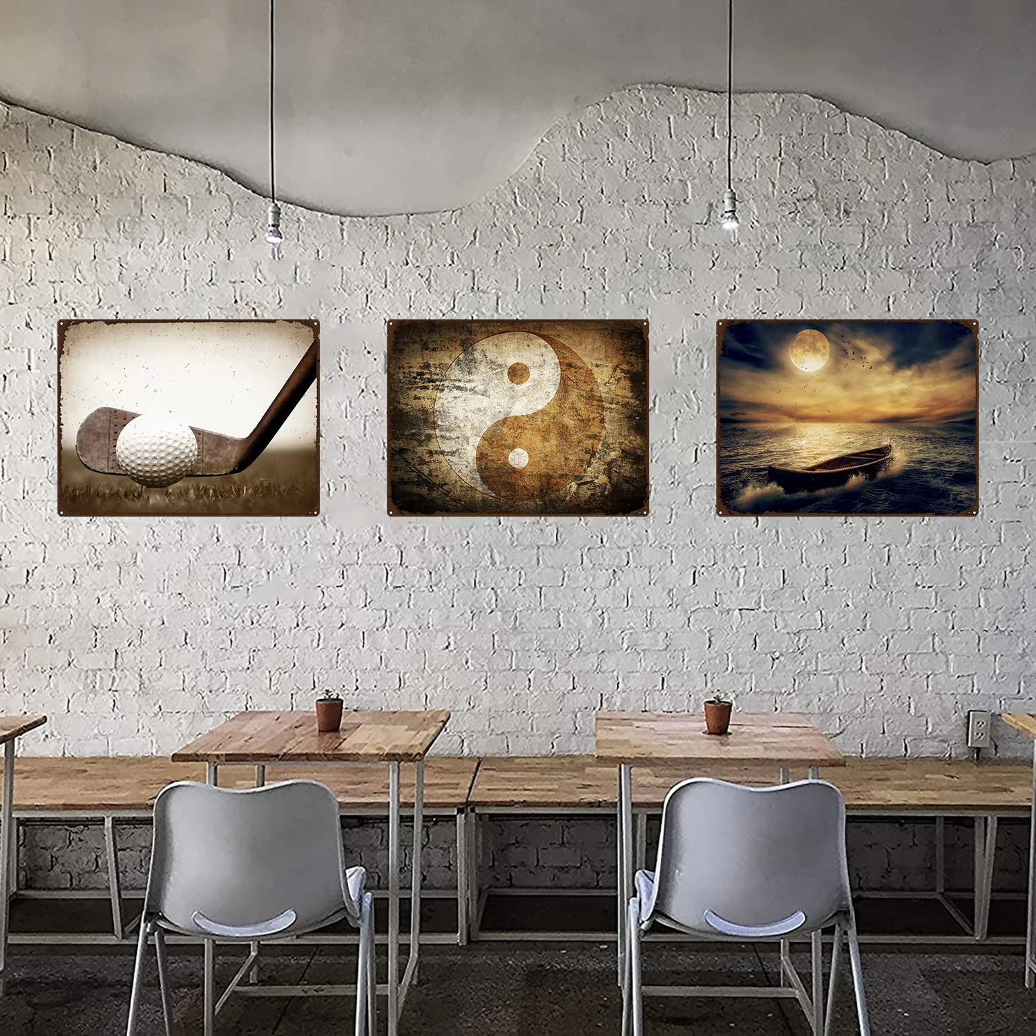 Targa In Metallo Vintage 20x30 Cm 'Ride The Wind And Waves' Con Barche A Vela E Luna - Decorazione Murale Motivazionale - 3