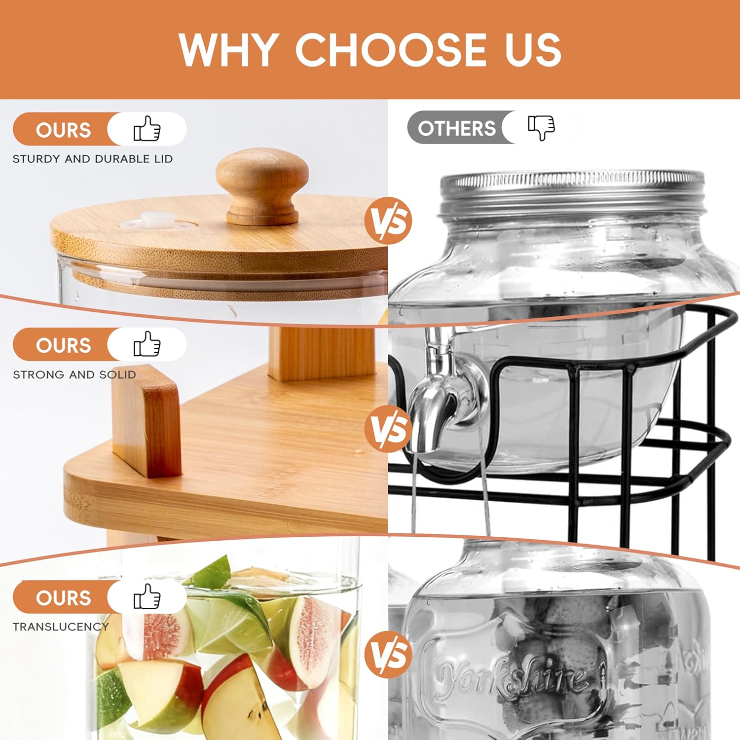 1.5 Gallon 2 Pack Glass Drink dispenser for parties,Beverage Dispenser With Wood Stand,Water Dispensers with spigot,lemonade dispenser,juice containers & water pitcher with lid - Image 5