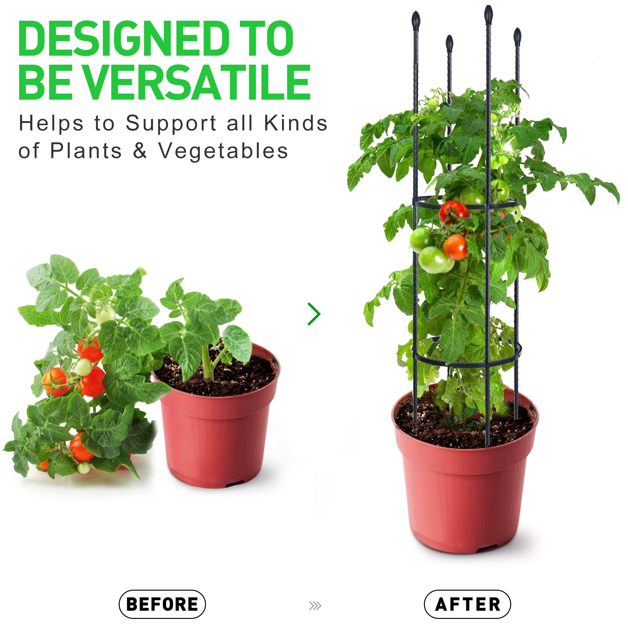 Garden Trellis 2 Pack 60" Tomato CageTall Plant Support Climbing Vines Flowers Stands,Plant Cages & Supports for Vines Crop Vegetable, Flowers,Potted Plants,with 30pcs Plant Clips