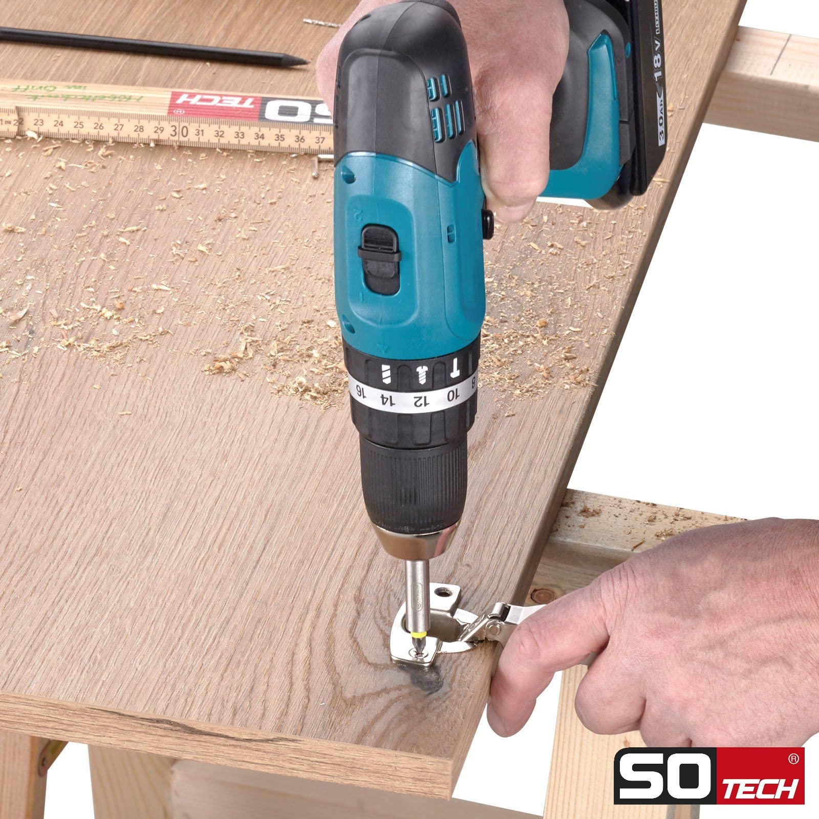 SOTECH Dima di foratura di precisione in alluminio THE ORIGINAL con guida a sfera e punta SENSYS TH52 con scodellino da 35 mm