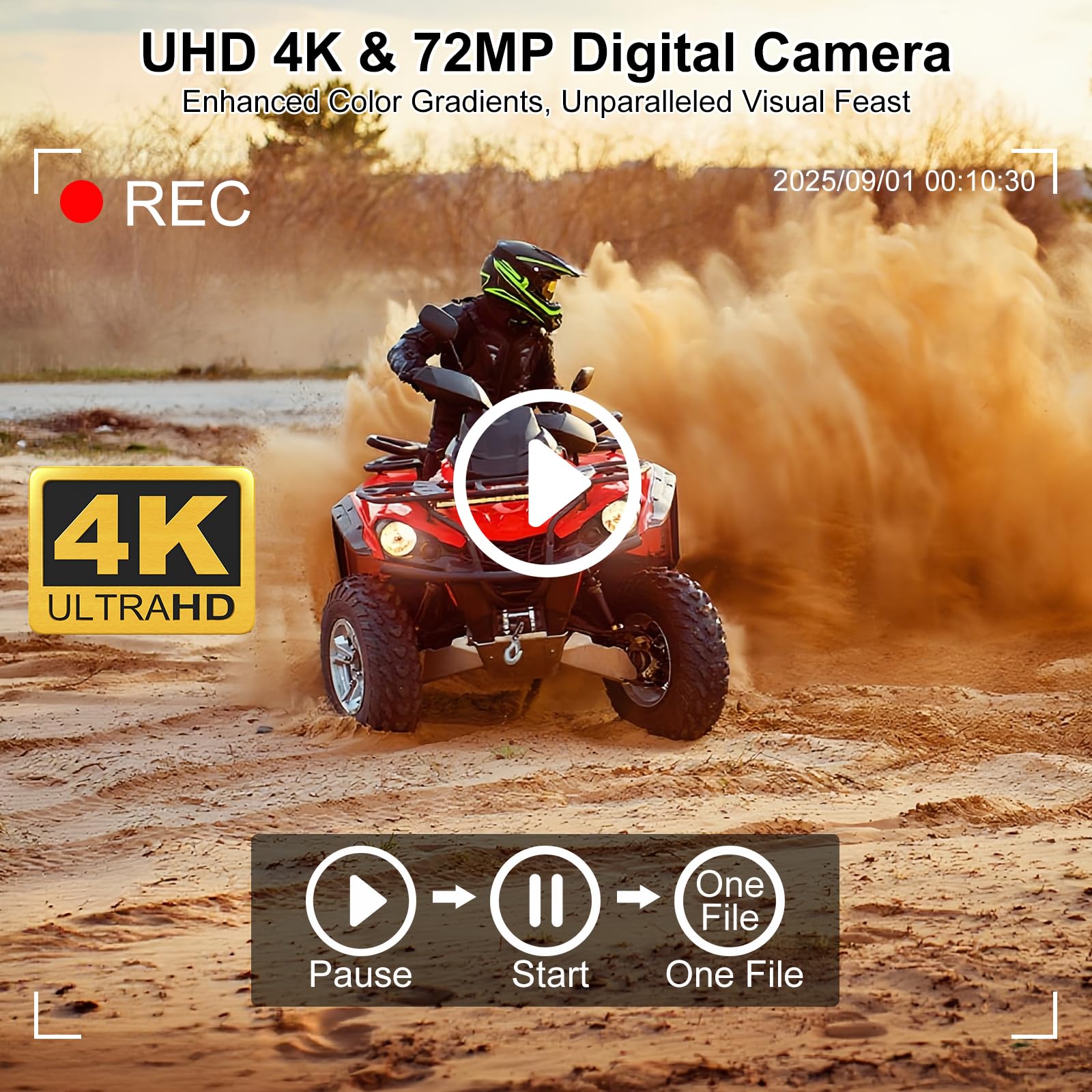 Fotocamera digitale per fotografia, fotocamera 4K 72MP Vlogging, fotocamera digitale con messa a fuoco automatica per adolescenti, adulti, principianti, zoom 16x, scheda da 32 GB, viola