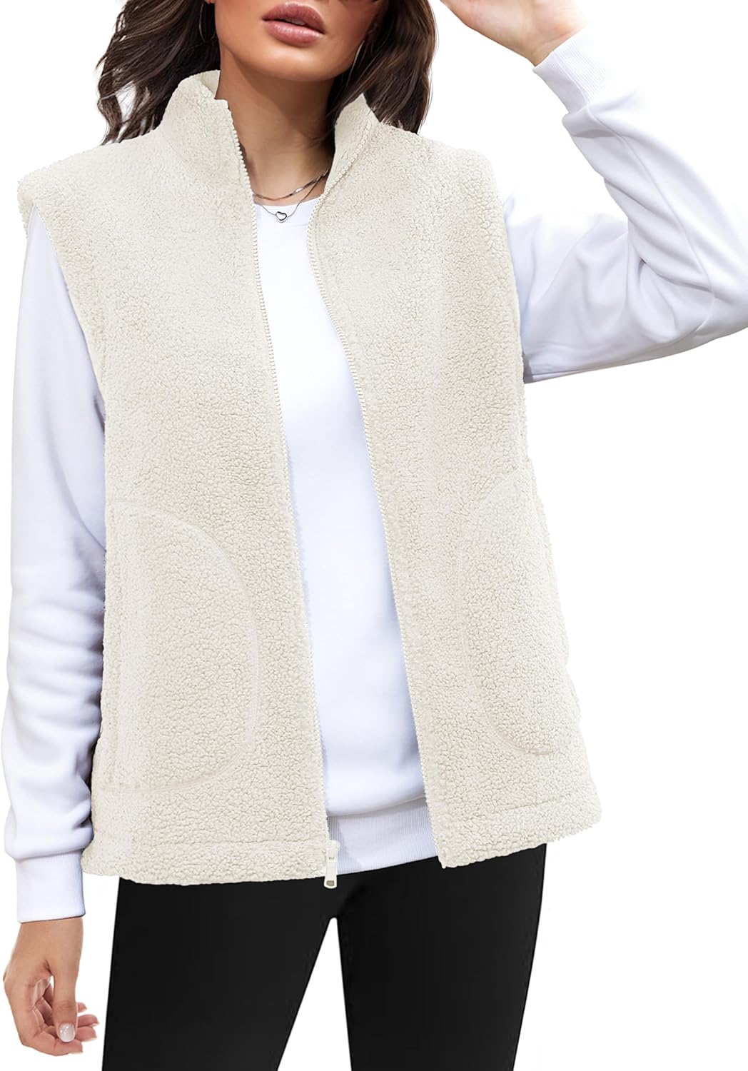YUCOLEN Sherpa Fleece Vest for Women Sleeveless Lightweight Zip Up Outerwear Winter Warm Vest Jacket with Pockets - Image 2