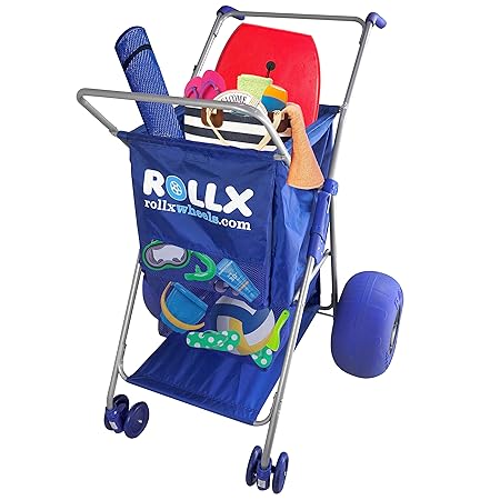 RollX Big Balloon Wheel Beach Cart for Sand, Foldable Storage Wagon with Big 13 Inch Beach Tires ( Pump Included) (Blue)