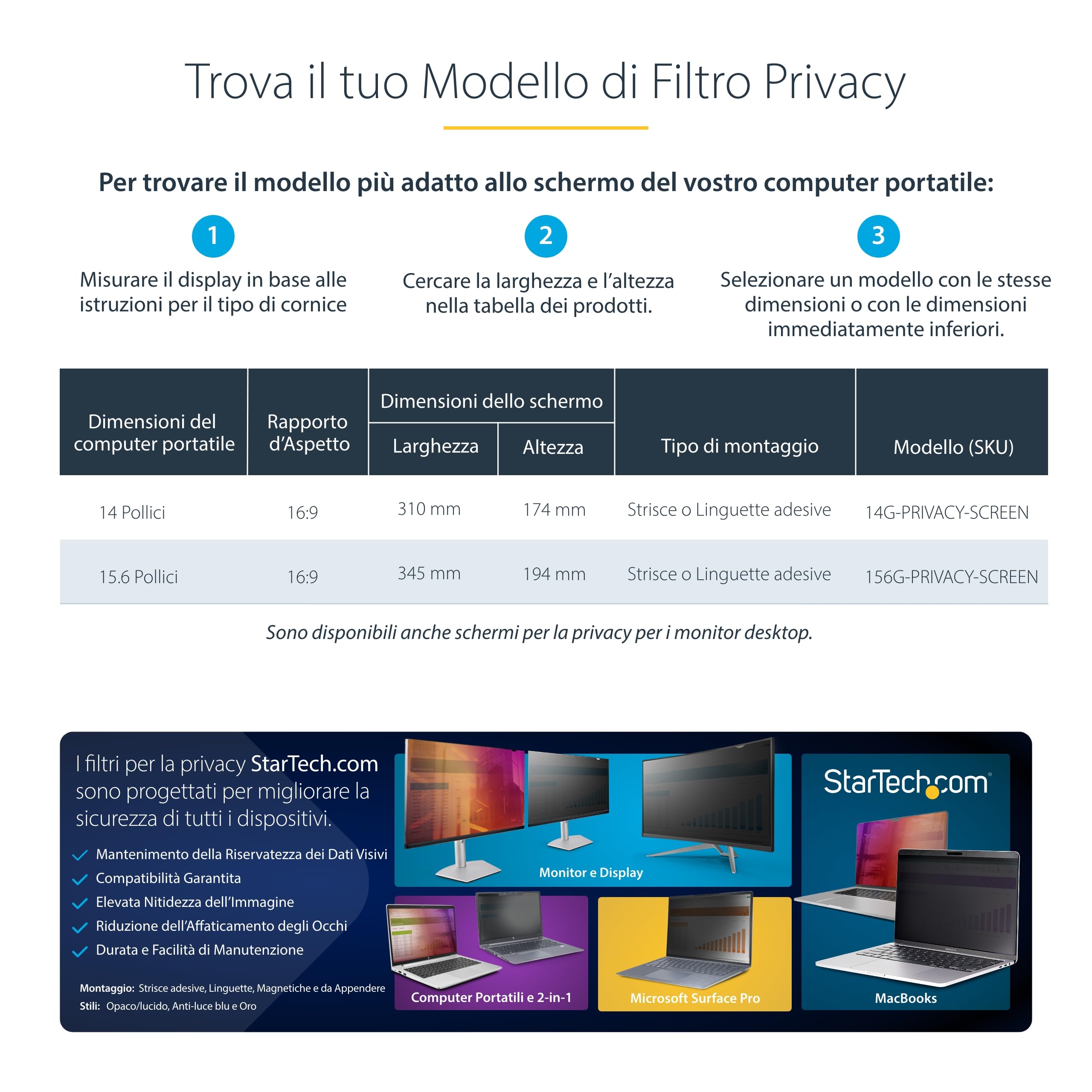 StarTech Filtro Privacy per Laptop 15,6" 16:9 Oro, Schermo di Sicurezza | Protezione Dati Antispione, Compatibile Monitor e Notebook