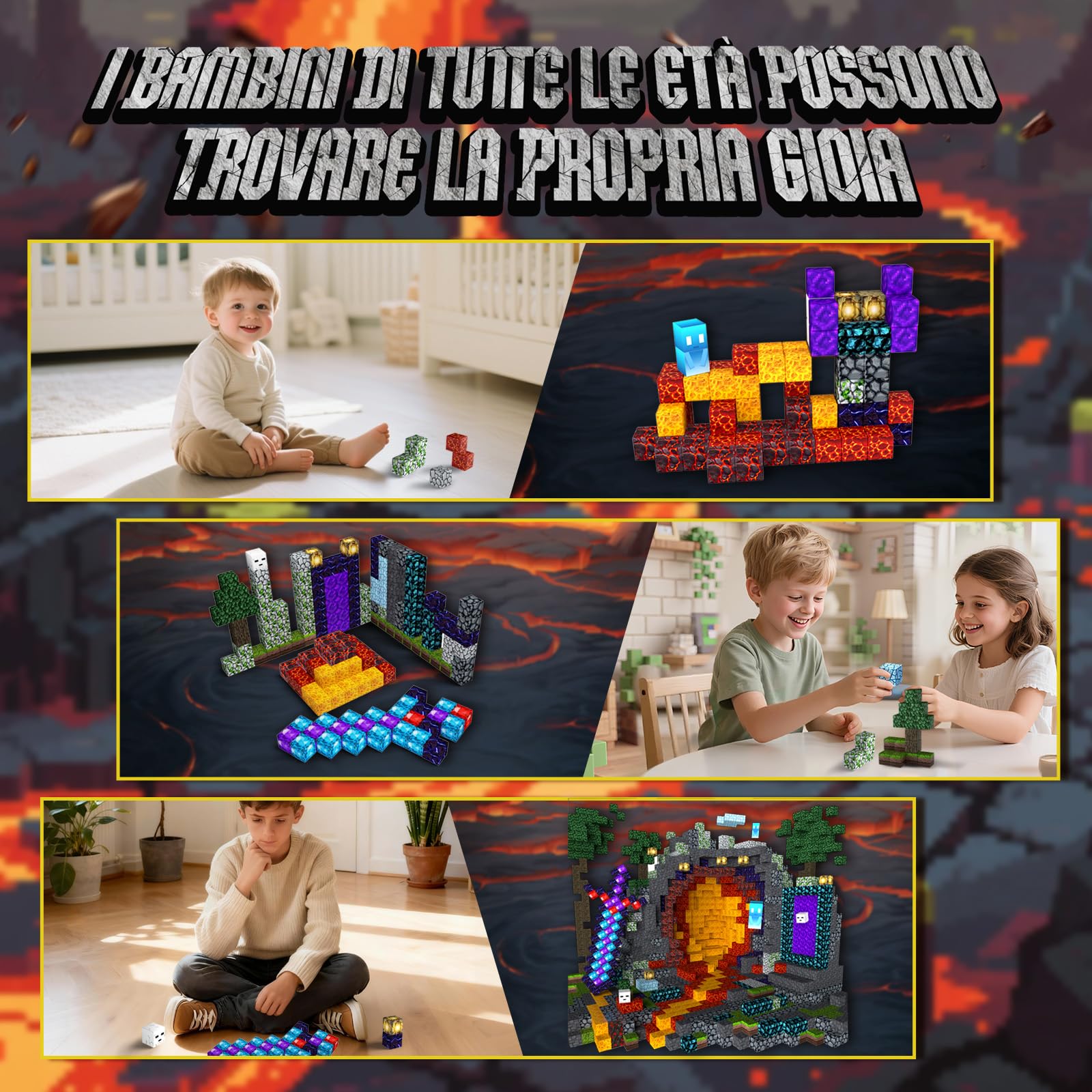 YOOHBERRYS Costruzioni Magnetiche per Bambini 200 PCS 2CM, Giochi Cubi Magnetici Luminose con LED, Blocchi Magnetici Building Blocks Giocattoli Montessori per Bambini 3 4 5 6 7 8 9 Anni (Spada)