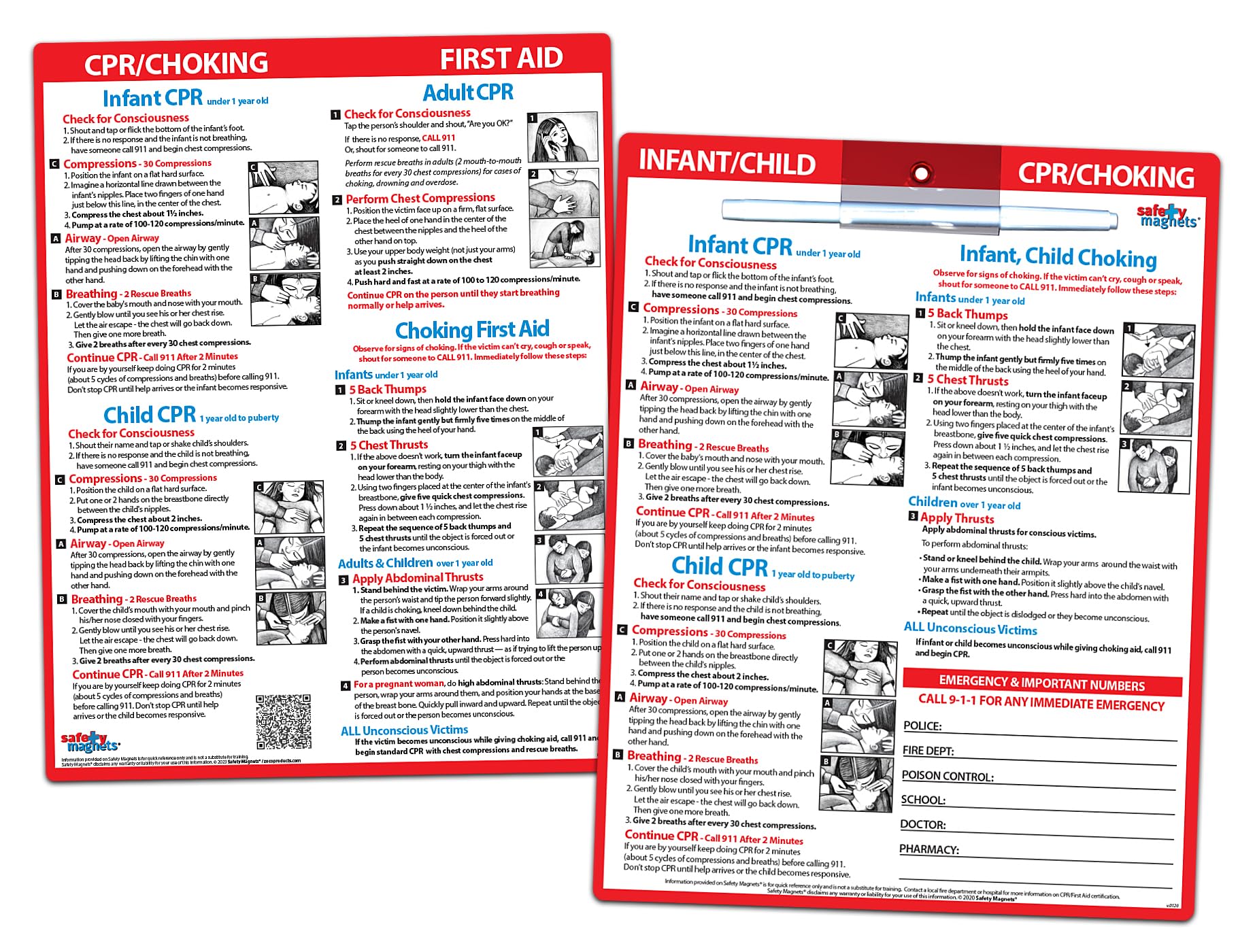 2-Pack CPR & Choking First Aid Magnets – Infant, Child, Adult – Quick Reference Guides – Laminated 8.5x11