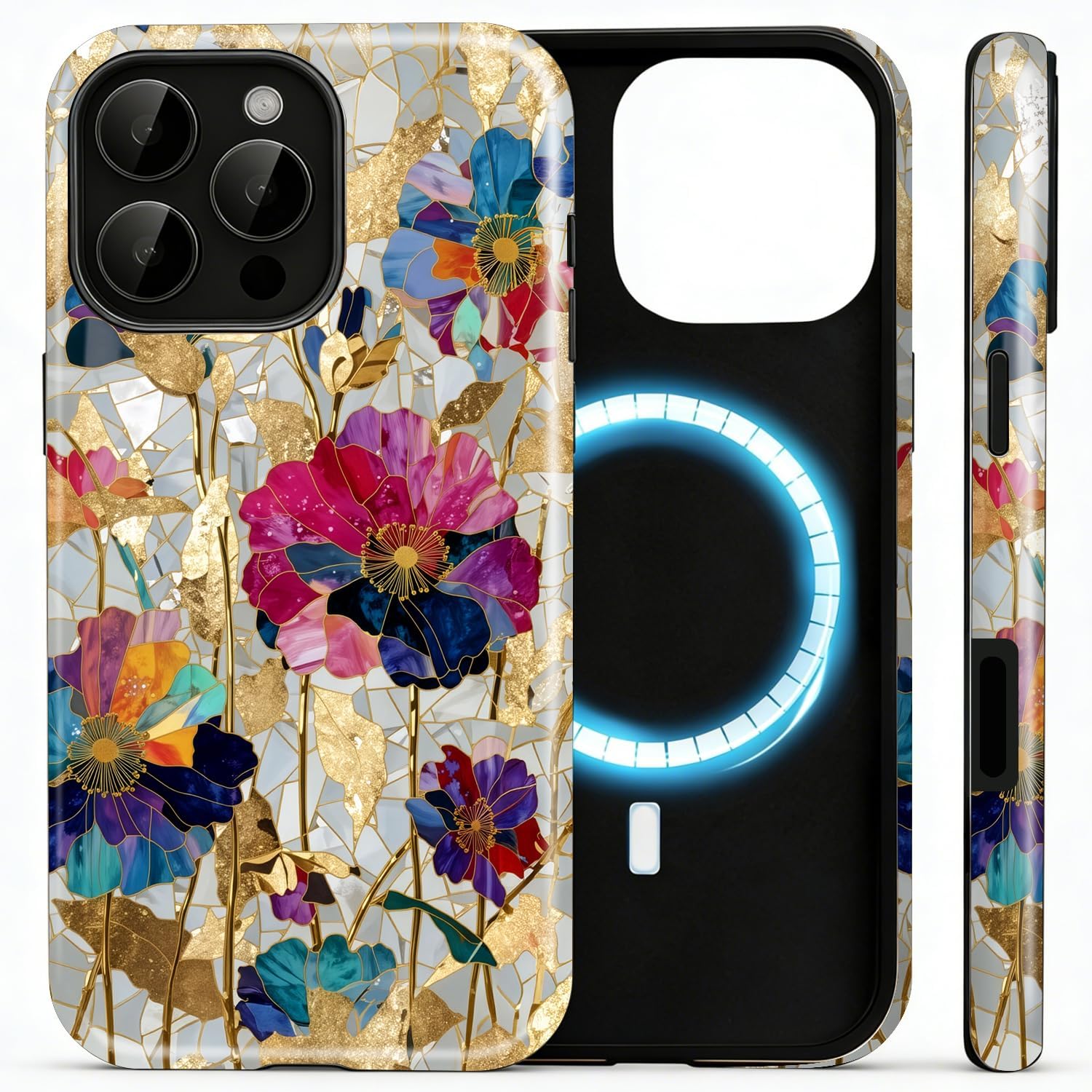 Magnetic for iPhone 14 Pro Max Case,Light Luxury Marble Floral Design,Dual Layer Soft TPU Hard PC Bumper Case, Designed for Boy Men Women
