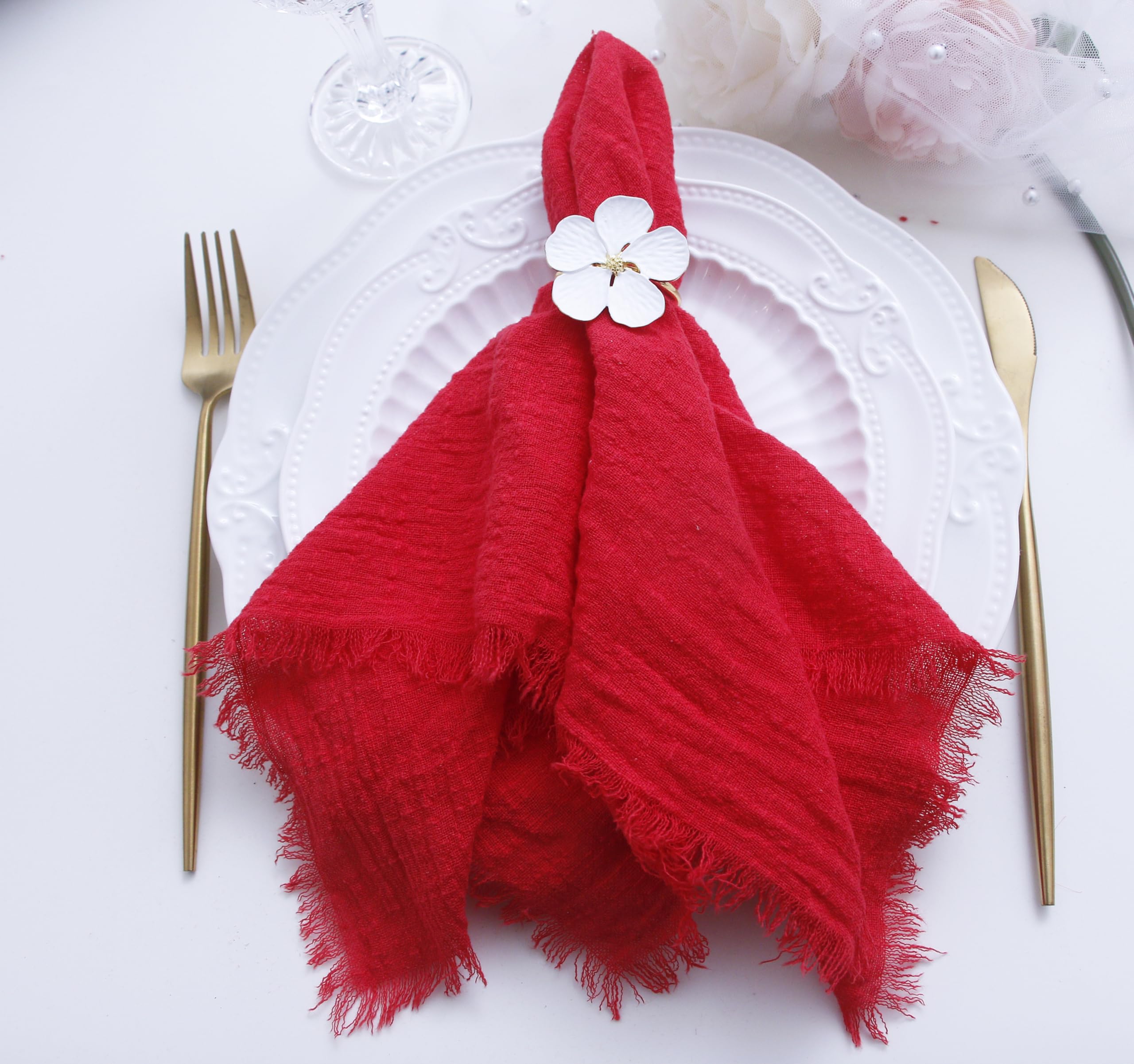 Set Di 6 Tovaglioli In Cotone Rosa Con Frange 50x50 Cm - Morbidi, Assorbenti E Lavabili Per Cene, Matrimoni E Pasqua - 3