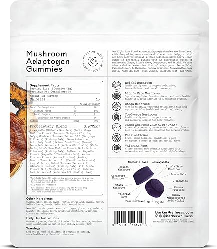 Miniatura 5 de Barker Wellness - Paquete de gomitas de hongos diurno y nocturno, sin azúcar, veganas con Reishi, melena de león, Cordyceps - Enfoque, energía,