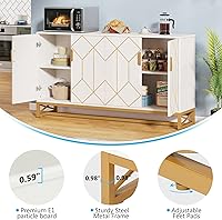 Vista 6 de Tribesigns White Gold Storage Cabinet with Door and Adjustable Shelves for Living Room, Modern Floor Cabinets Long Sideboard Buffet Golden Coffee