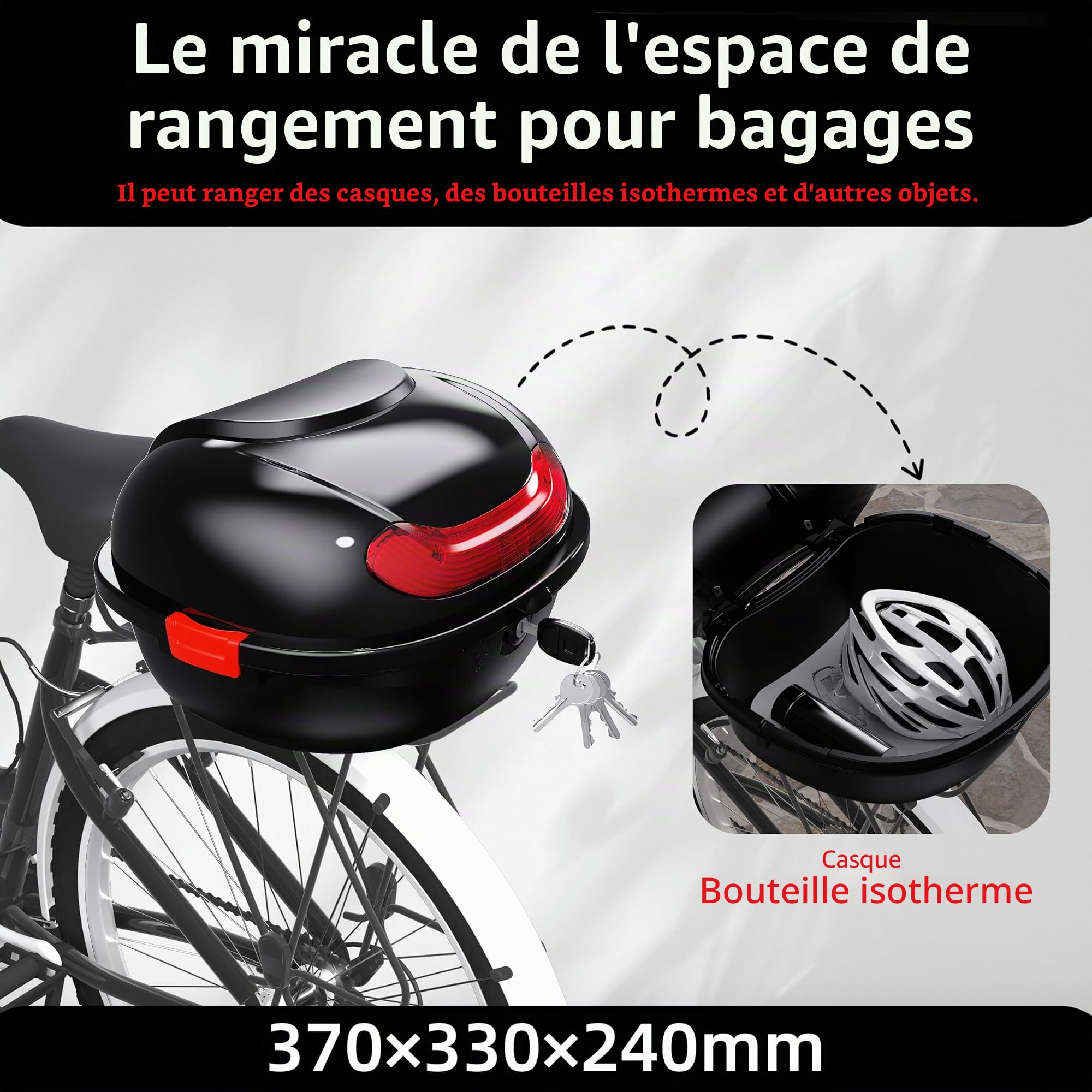 Mihoho Mallette de Vélo Universelle pour Tous les Porte-Bagages, Boîte Étanche et Verrouillable pour Casque, Moto et Scooter (Noir)