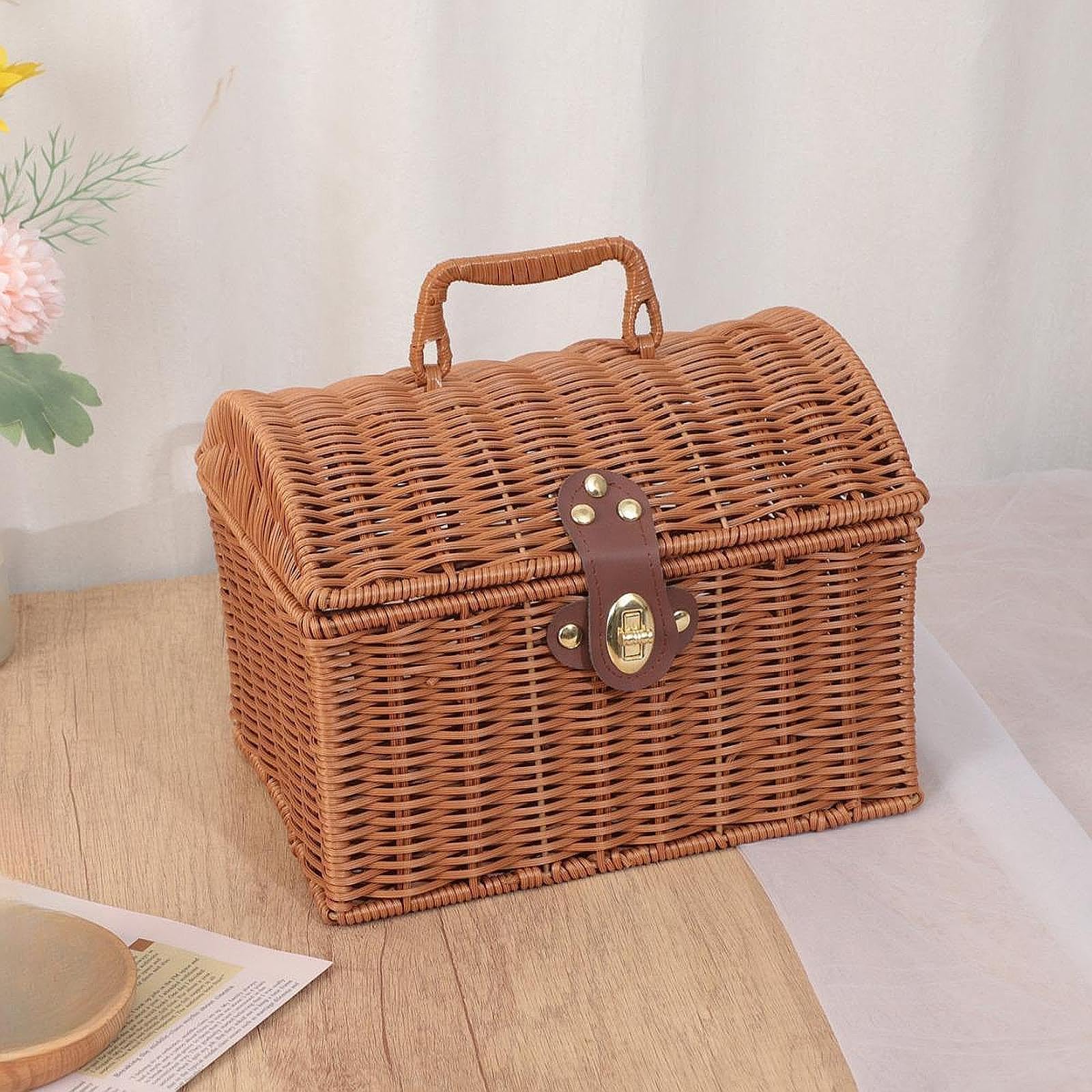Panier de Rangement avec Couvercle, Organisateur Tissé à La Main, Grand