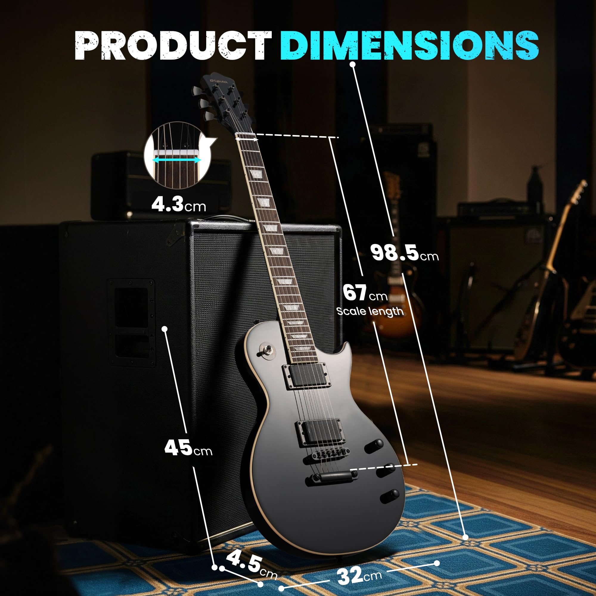 CAHAYA LP Kit Chitarra Elettrica: Chitarra 39" Full Size per Principianti con Corpo in Okoume Massiccio, 2 Pickup Humbucker, Manico in Acero, Borsa, Tracolla, Cavo per Adulti e Ragazzi - Nero