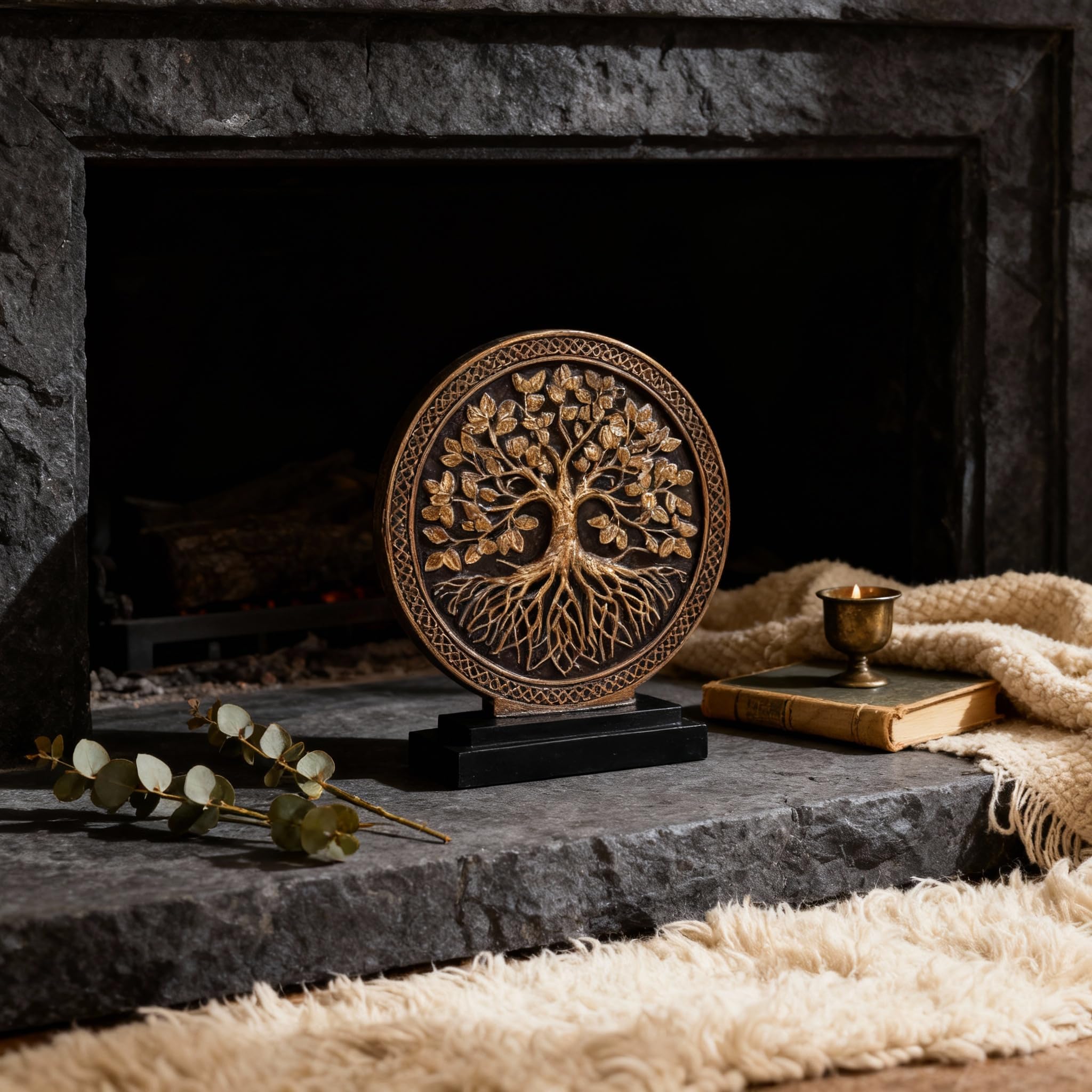 Scultura a forma di albero della vita, decorazione per la casa, sopra l'armadio della cucina, stile bohémien, decorazione per mensole, statua rotonda per libreria Credenza rustica shabby chic