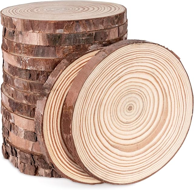 ilauke Natural Wood Slices 16 Pcs 11-12cm Circle Wooden Discs Unfinished Log Wooden Rounds for Arts Crafts Wall Decor Wedding Christmas DIY Projects