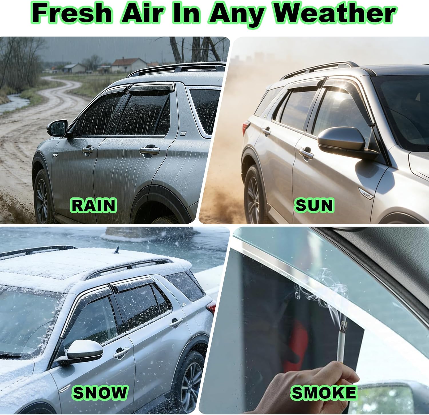 Window Visor Rain Guards for Ford Explorer 2020-2026 Out-Channel Window Deflectors Tape-On Sun Visor Accessories 4PCS (for 20-26)