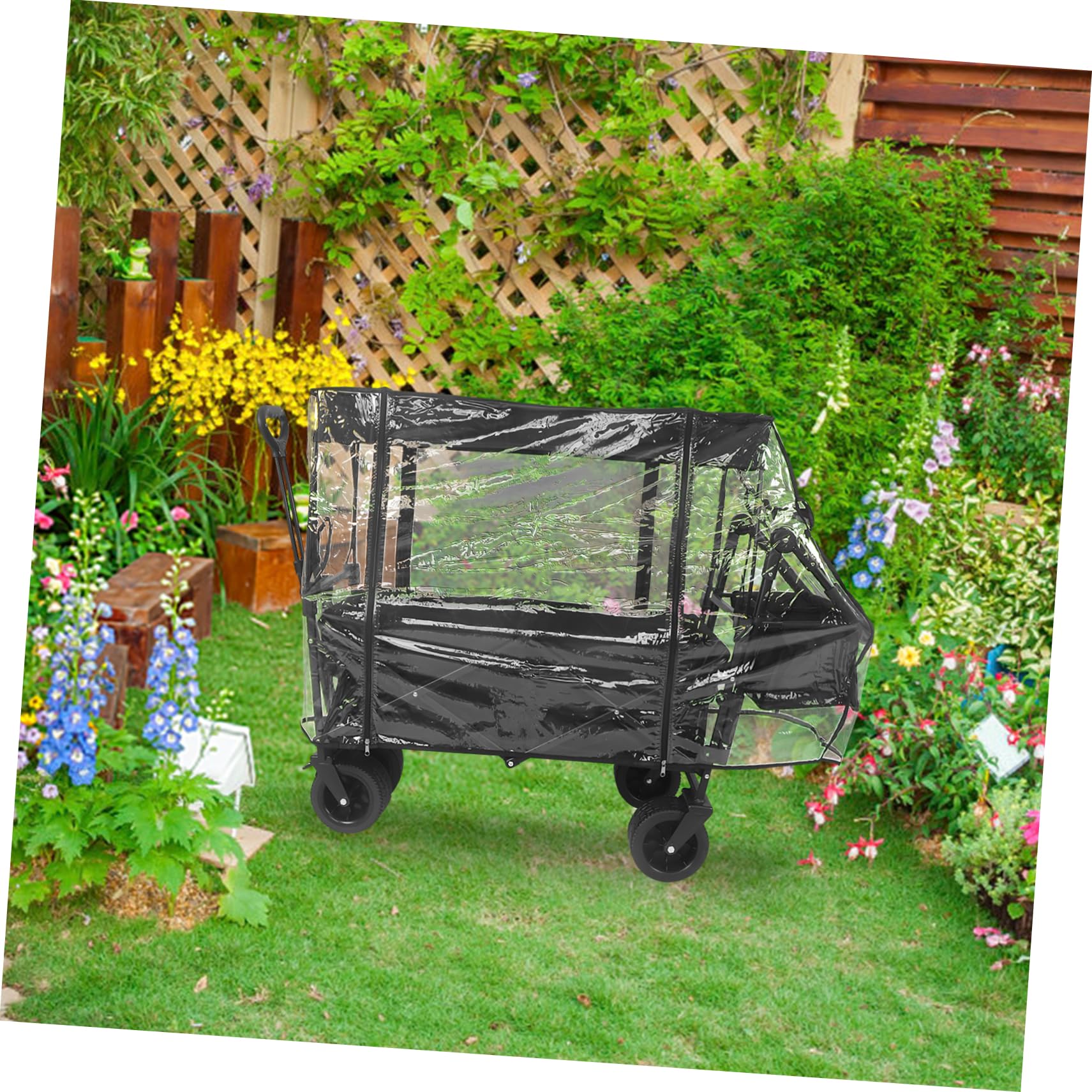 Cabilock Transparente Pvc Regenabdeckung für Wagen und Gartenwagen Faltbar mit Sonnenschutz Universelle Outdoor Abdeckung für Picknick und Camping